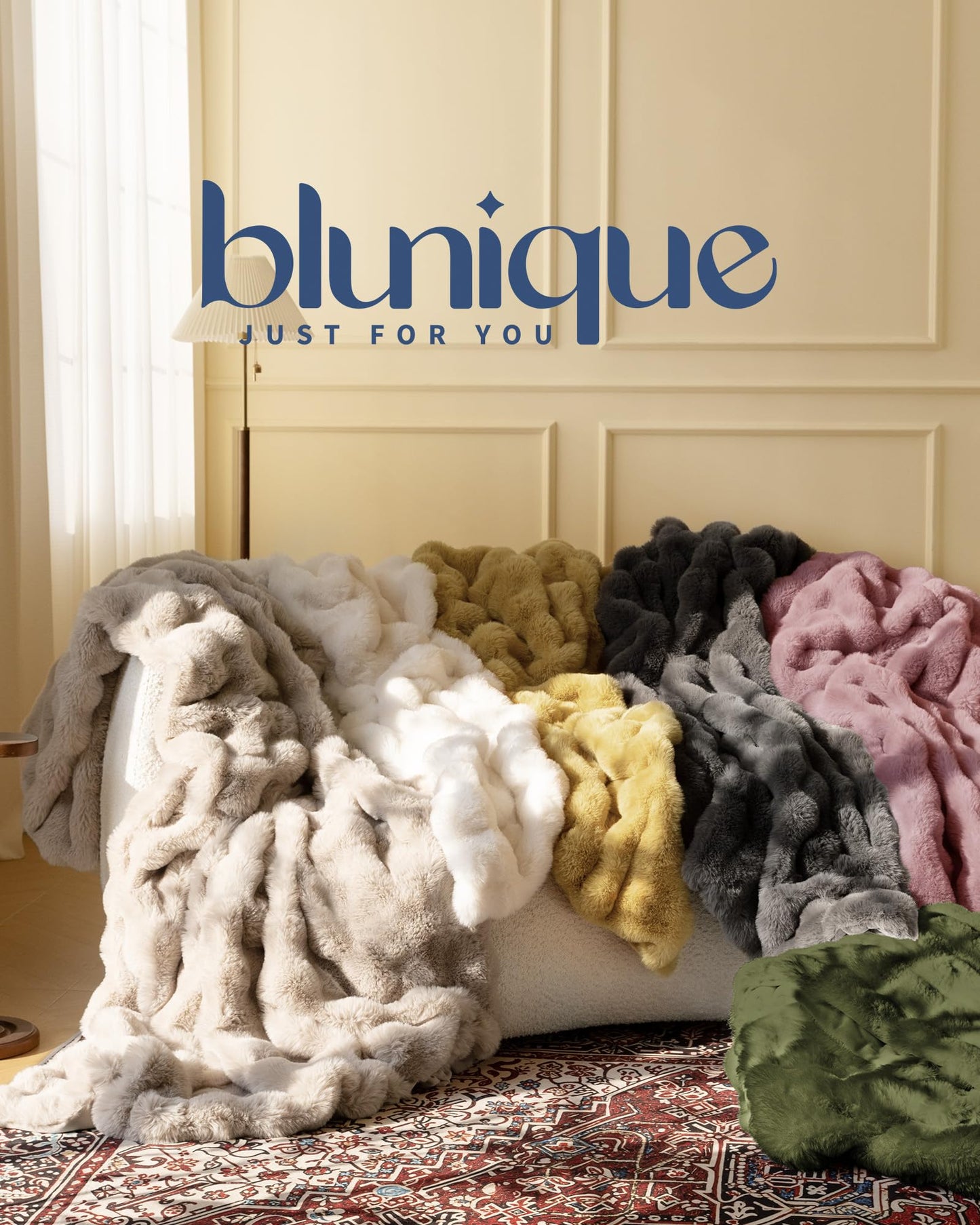 Ultra Soft Cozy Faux Fur Throw Blanket, Fuzzy Plush Thick Bubble Blanket, Oversize Luxury Fluffy Blanket for Couch, Sofa, Bedroom, and Living Room, 50x60 Inches, Light Brown