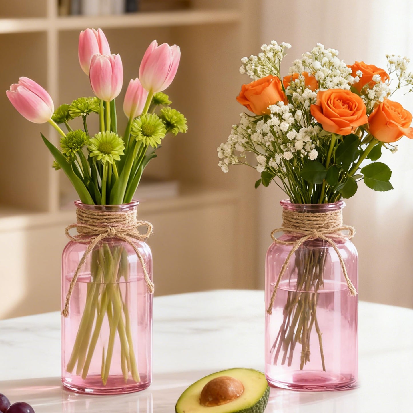 3 Pack Mason Jar Vases for Centerpieces, Amber Glass Flower Vase