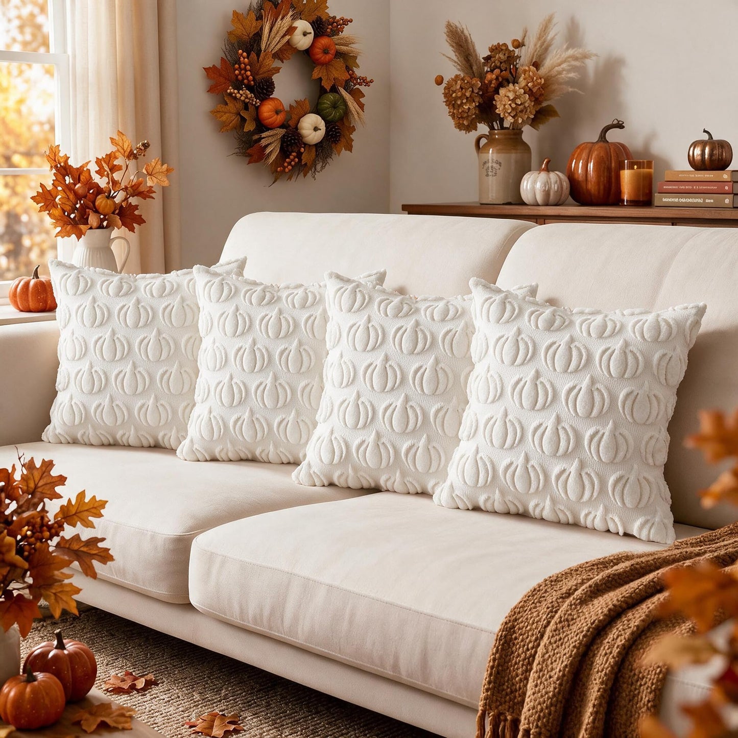 Fall Pumpkin Throw Pillow Covers 18x18 inch Set of 4 Rust