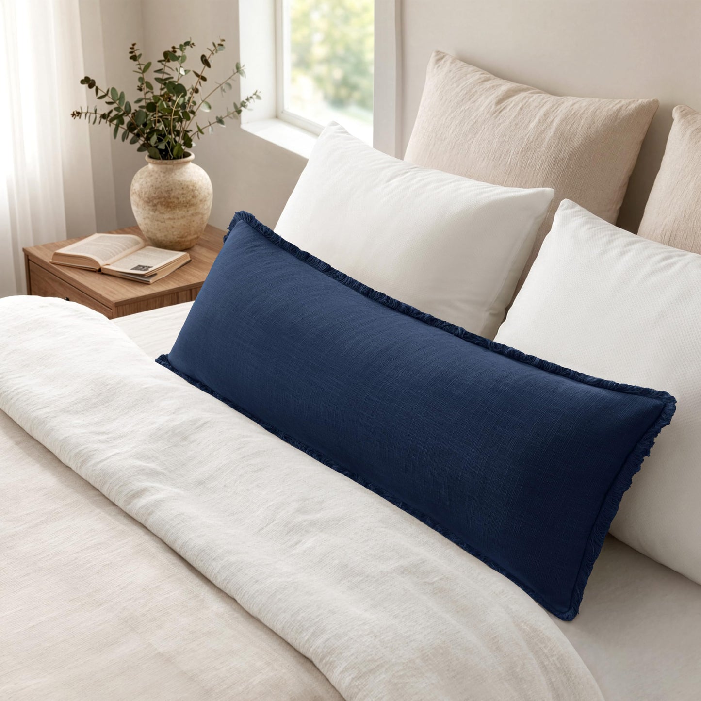 MIULEE 14x36 Long Linen Lumbar Pillow Covers Set of 1 Light Olive Green