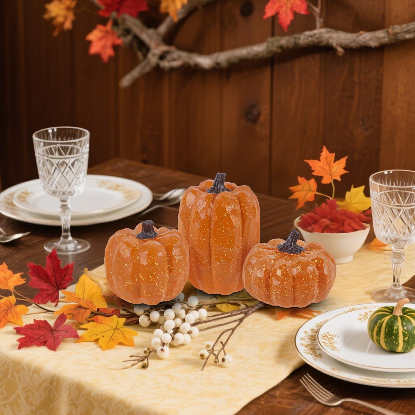 winemana 12 Pcs Pumpkin Fall Decorations, Golden Artificial Pumpkins