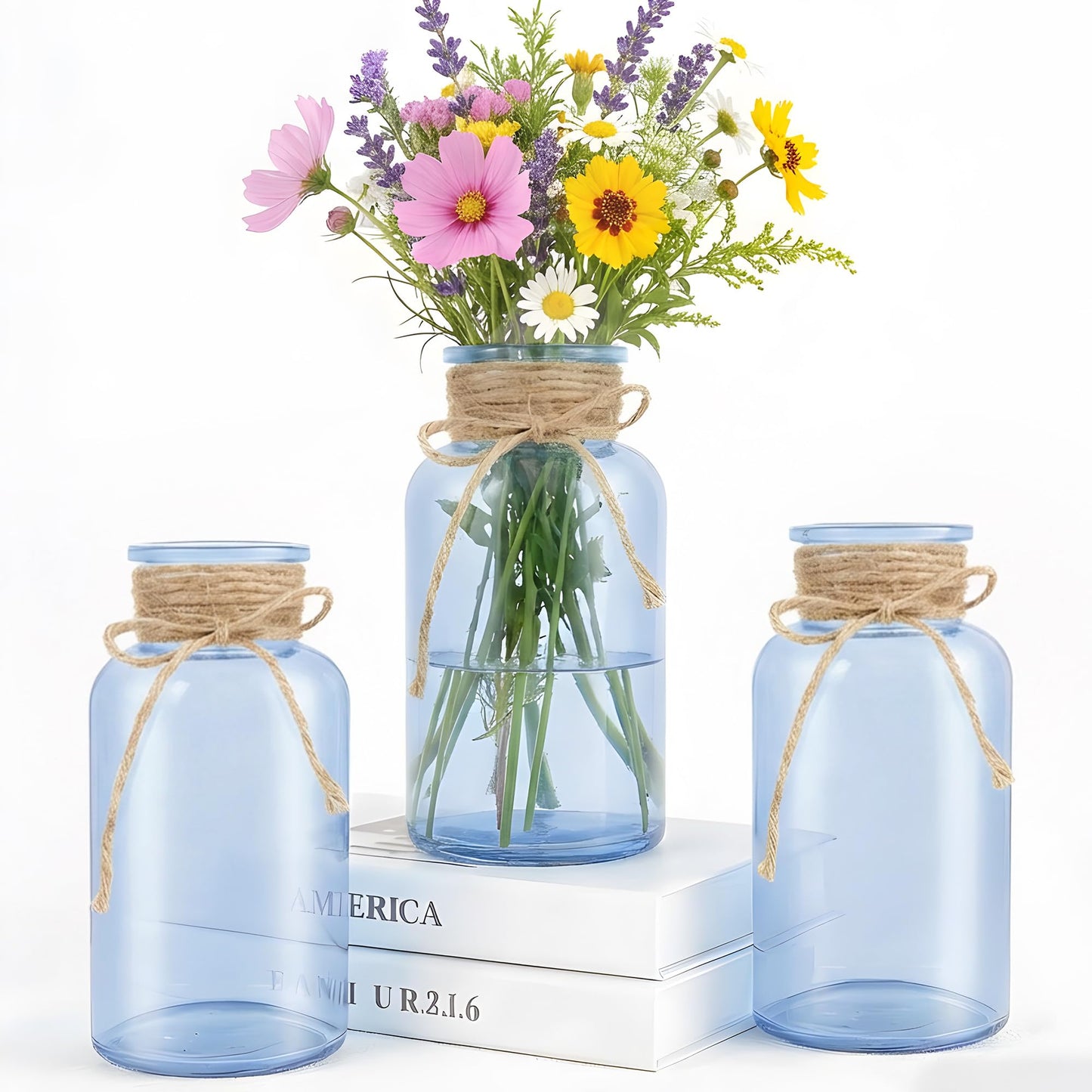 3 Pack Mason Jar Vases for Centerpieces, Amber Glass Flower Vase