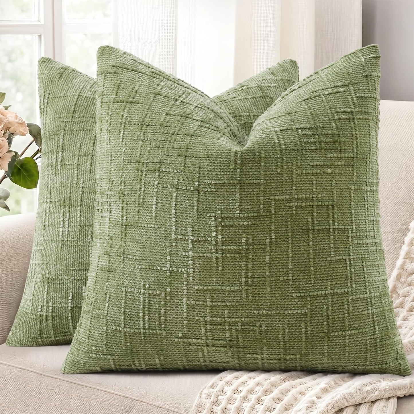 decorUhome Textured Chenille Throw Pillow Covers 18x18 Set of 2 Rust
