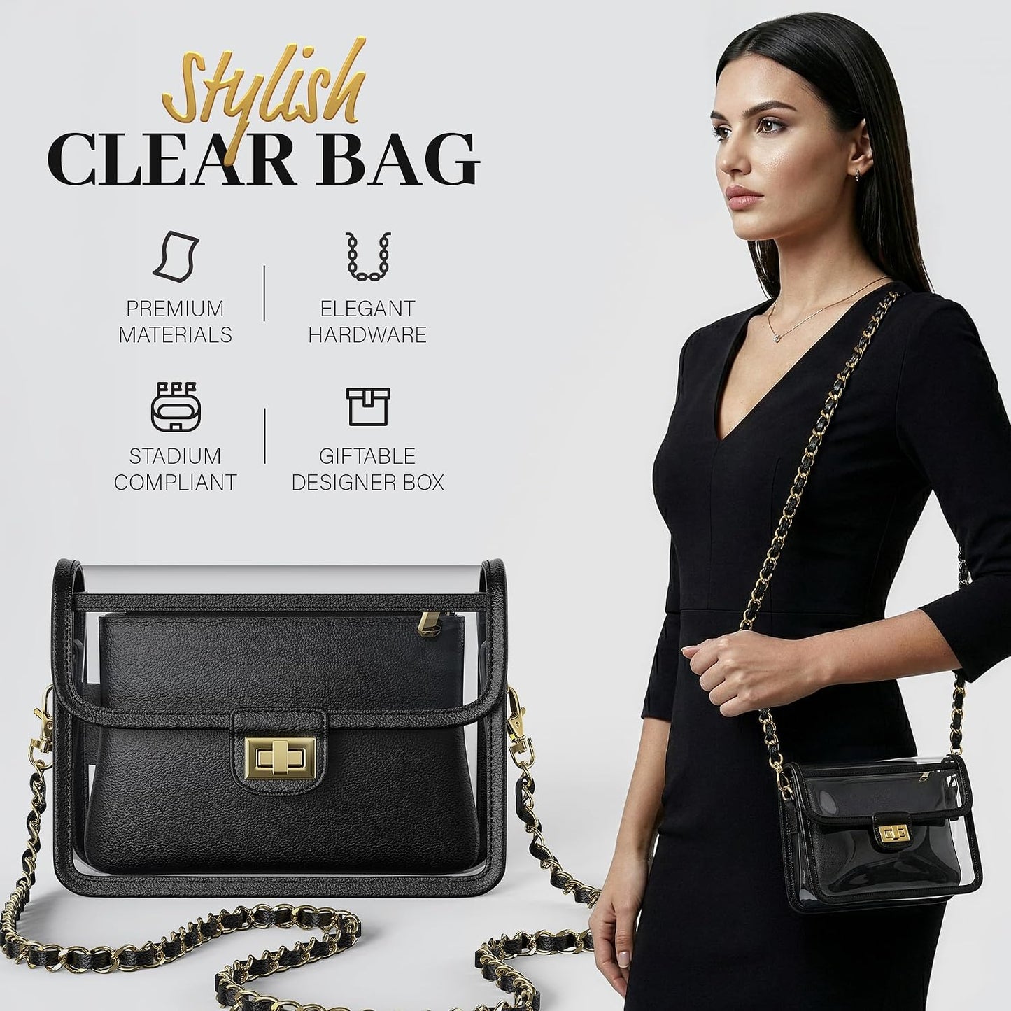 Clear Crossbody Purse for Women, RFID Wallet, Stadium Approved Clear Bag