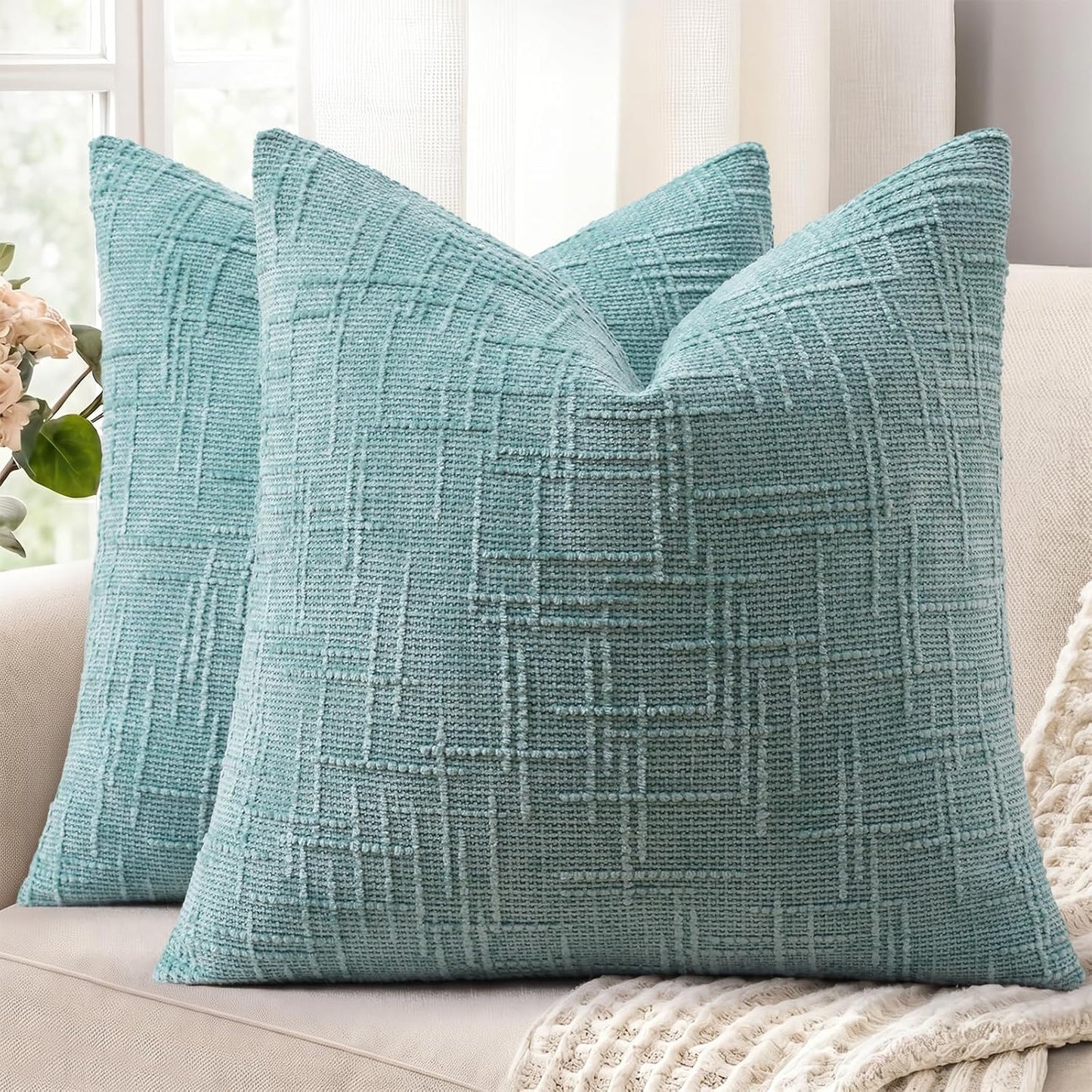 decorUhome Textured Chenille Throw Pillow Covers 18x18 Set of 2 Rust