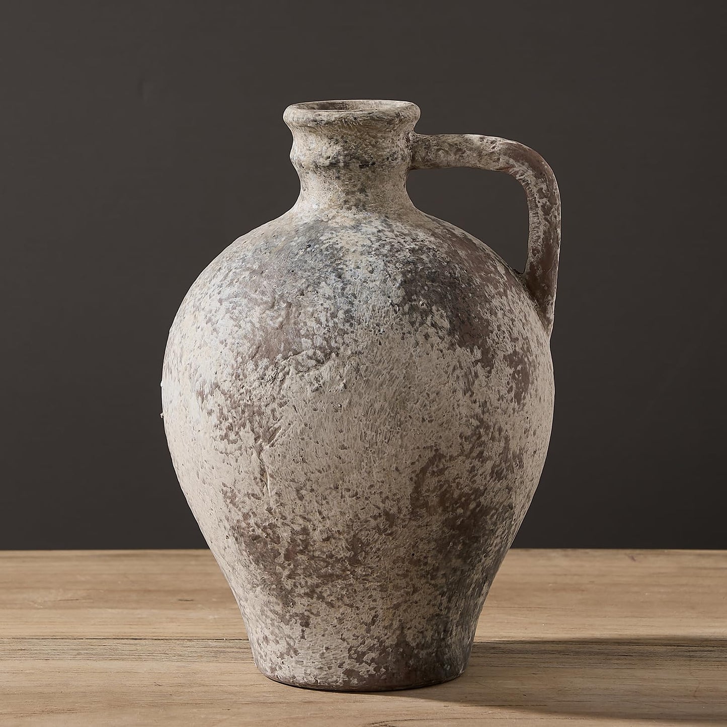 Ceramic Rustic Farmhouse Vase,9.25 inch Terracotta Vase with Handle