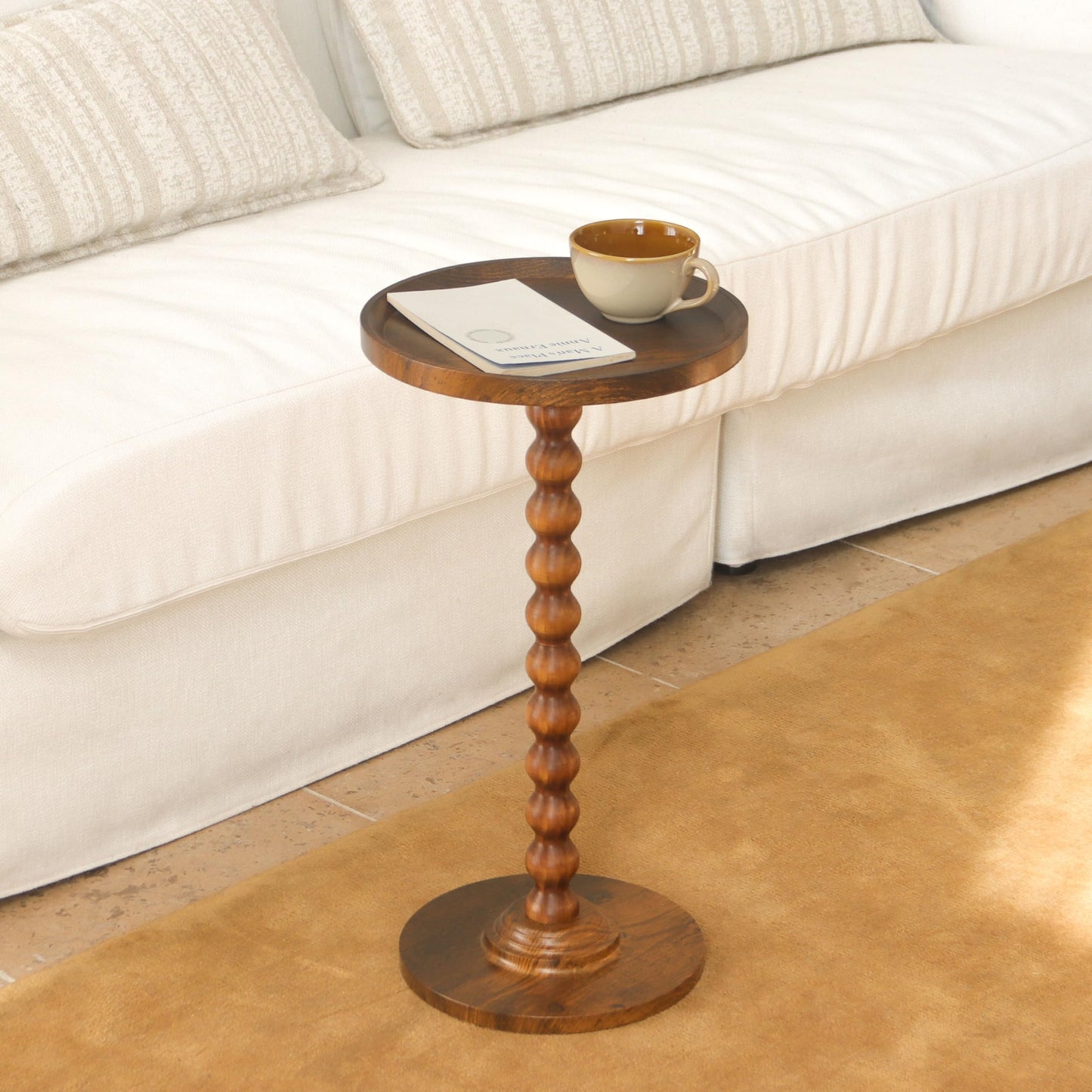 AWASEN Small Side Table, Round Drink Table for Small Spaces, Round Accent End Table Living Room, Nightstand for Bedroom, Corners, Office, Walnut Brown