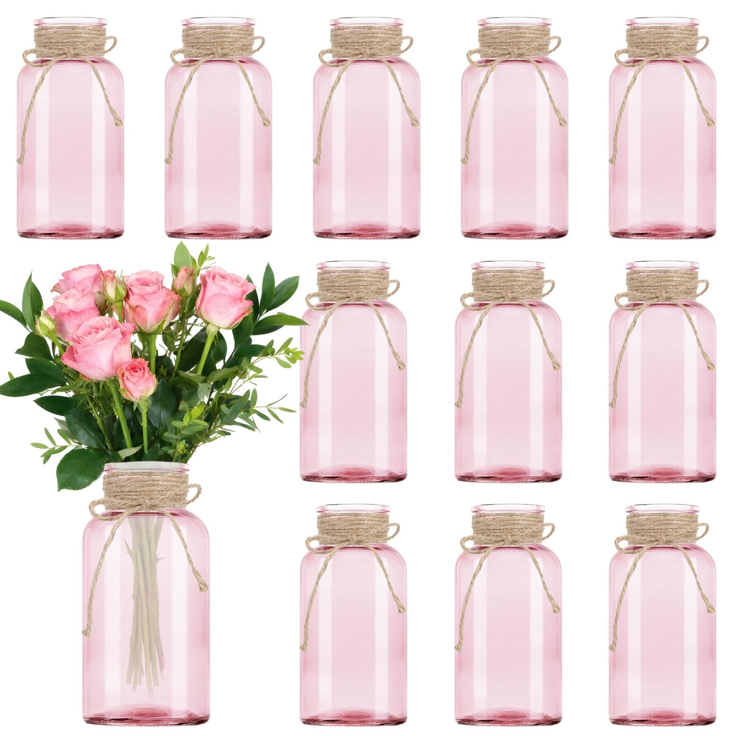 3 Pack Mason Jar Vases for Centerpieces, Amber Glass Flower Vase