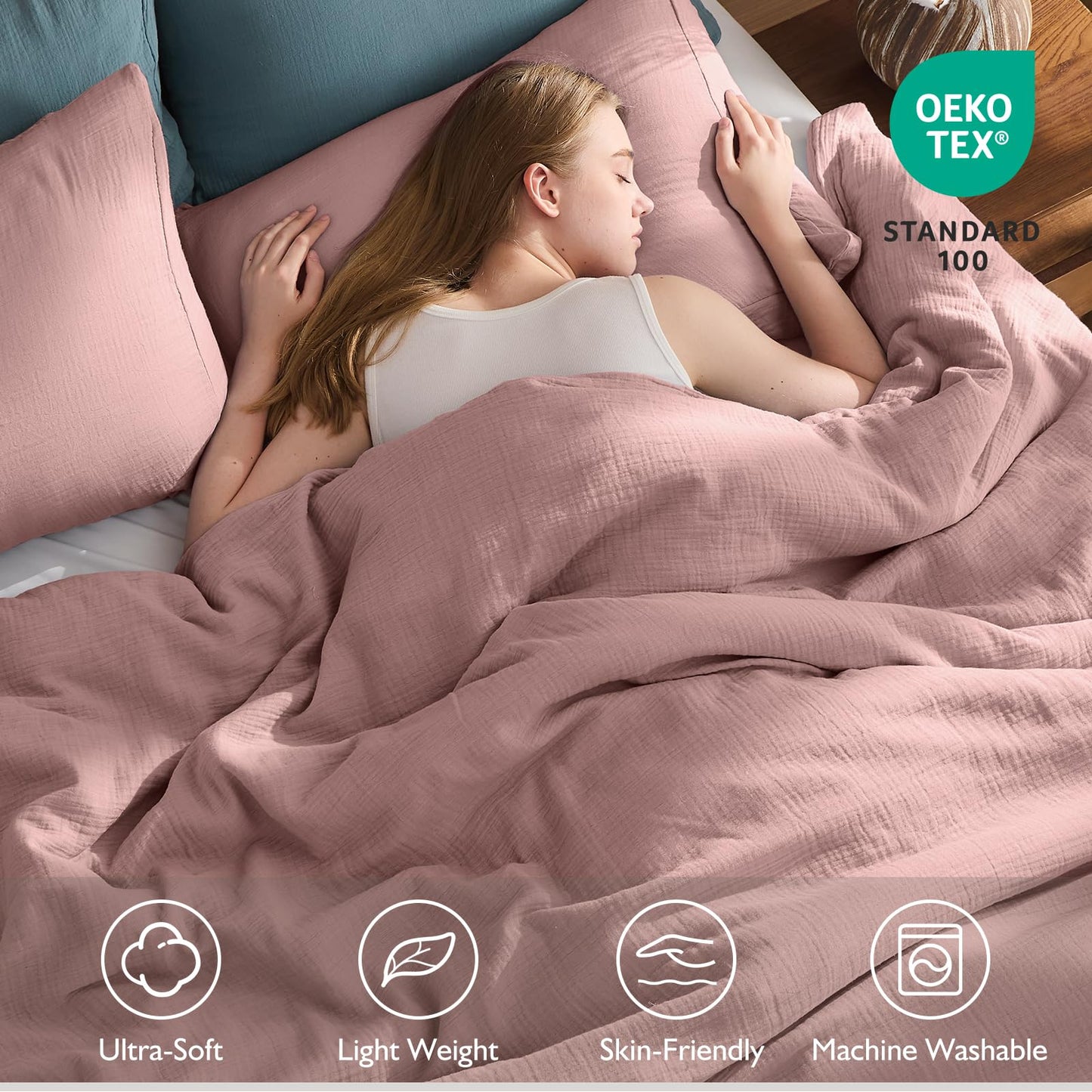 EMME Muslin Cotton Duvet Cover Set Linen Like Beige Queen