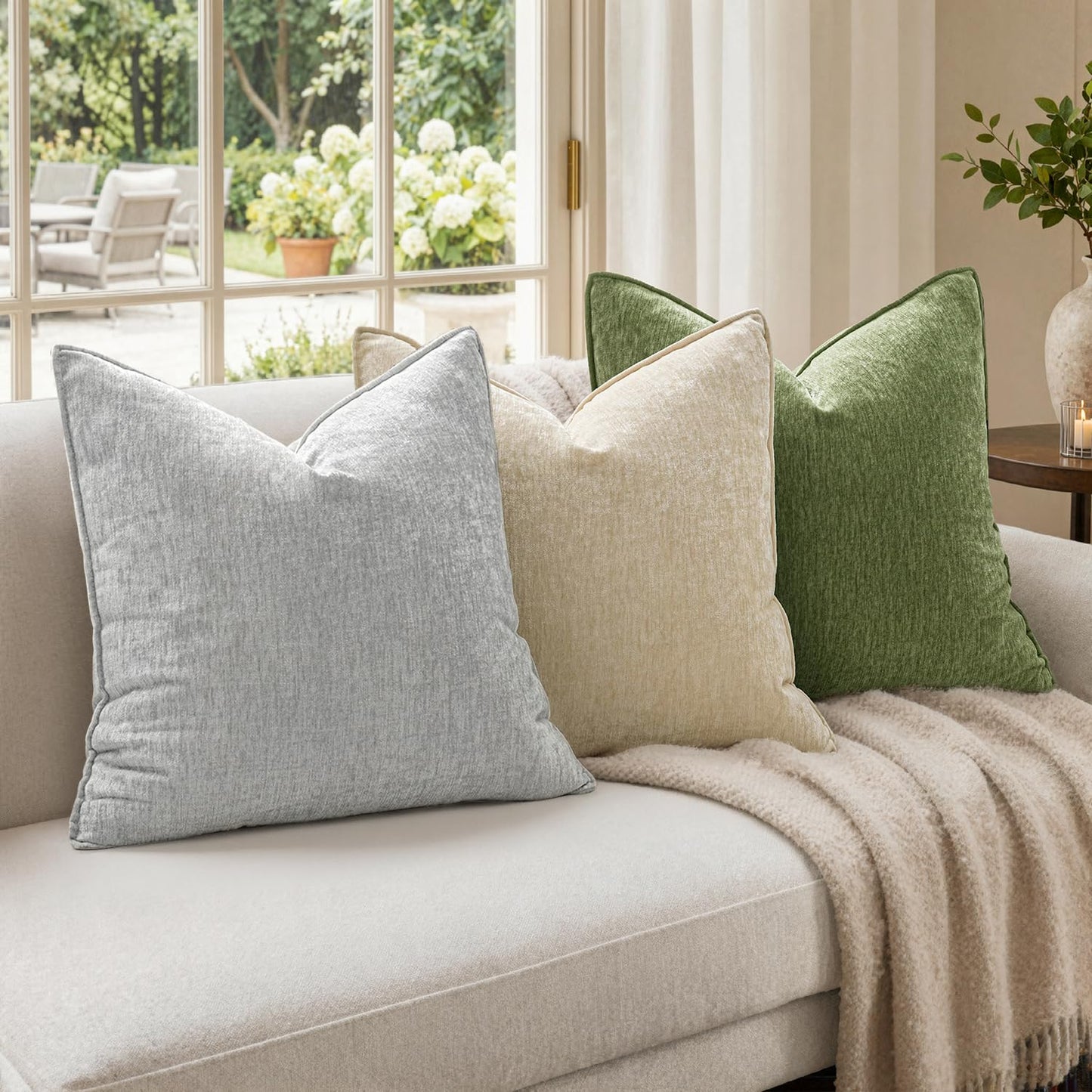 MIULEE Chenille Couch Pillow Covers Fall for Living Room 18x18 Dark Brown