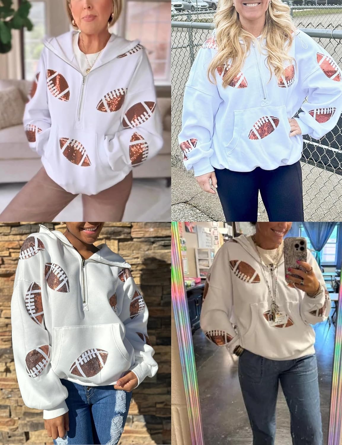 SeekMe Women Game Day Sweatshirt Sequin Football Hoodies Pullover Fall Top