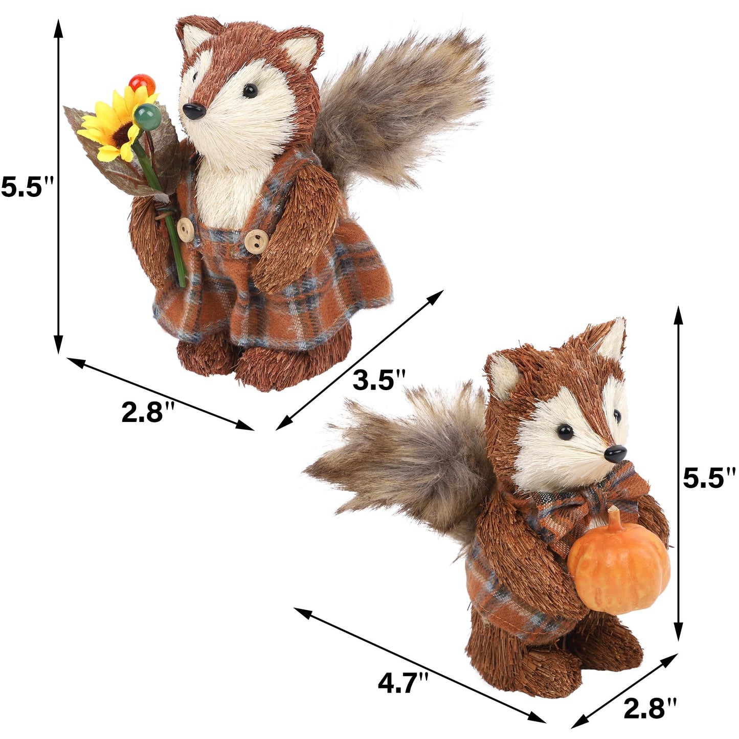 winemana Set of 2 Fall Decorations for Home Squirrels Table Decor