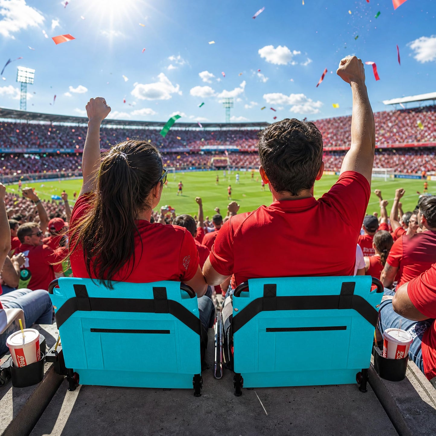 2pcs Stadium Seat for Bleachers with Back Support，Portable Bleacher Chairs with Back and Cushion，Includes Shoulder Strap and Cup Holder
