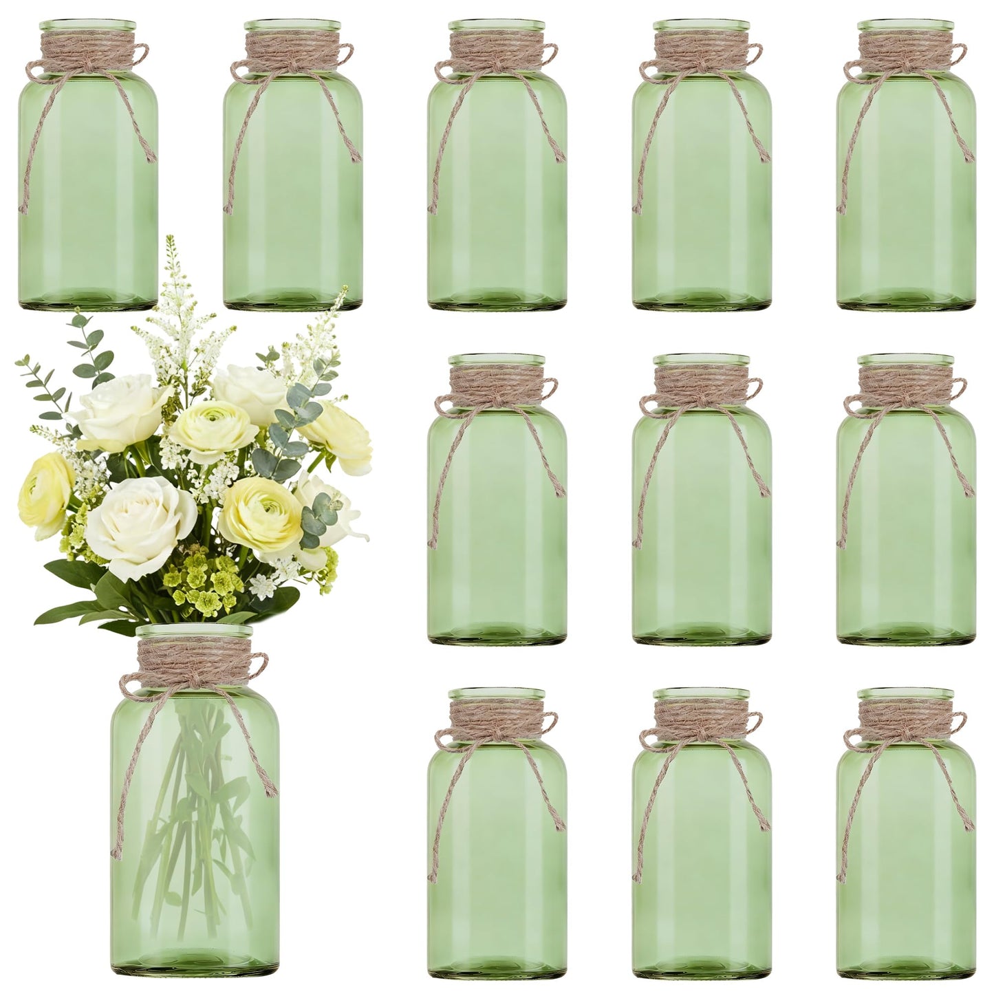 3 Pack Mason Jar Vases for Centerpieces, Amber Glass Flower Vase