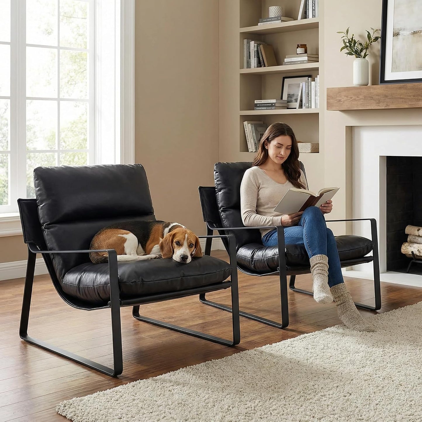 LukeAlon Modern PU Leather Accent Armchair, Brown
