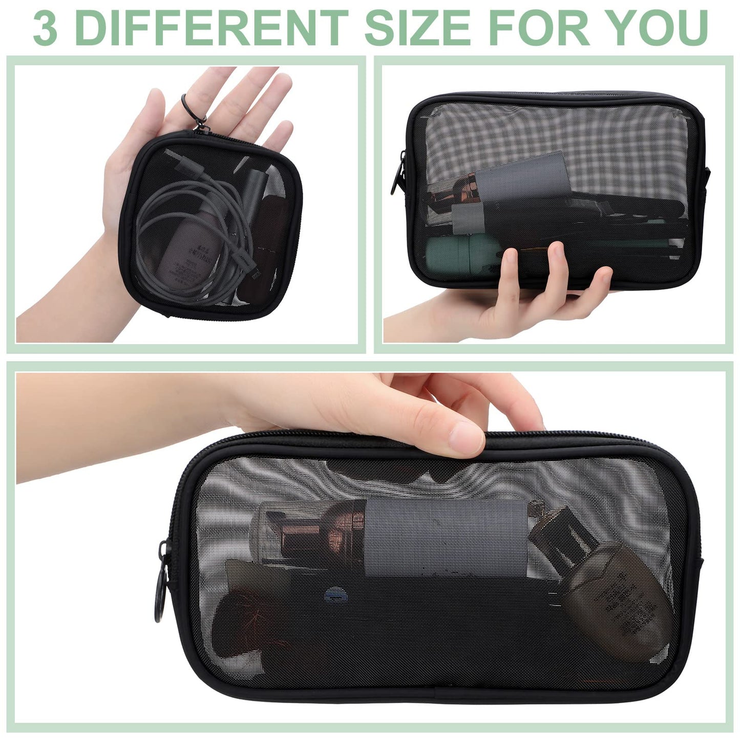 Weewooday 4Pcs Mesh Makeup Bag, Wine Red, Small, Large, Medium, Classic