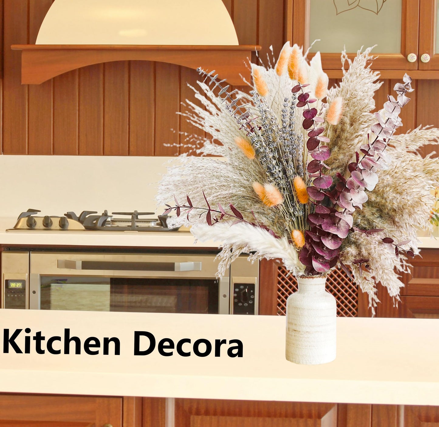 Green Pampas Grass Boho Bouquet – Exquisite Lavender and Eucalyptus Dried Flower Arrangements for Western Boho Decor – Rustic Flowers for Your Bohemian Home, Bedroom, and Wedding Table Décor