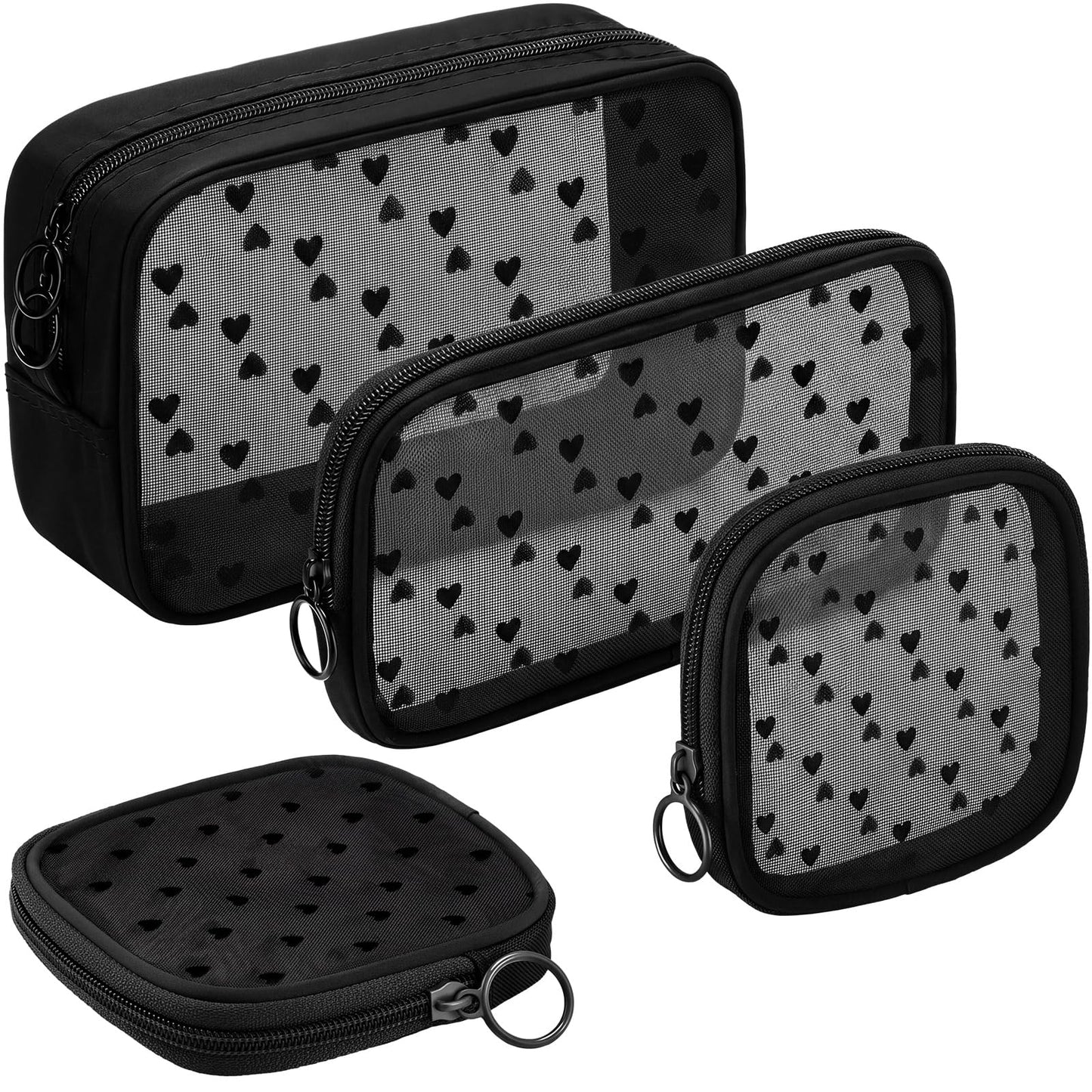 Weewooday 4Pcs Mesh Makeup Bag, Wine Red, Small, Large, Medium, Classic
