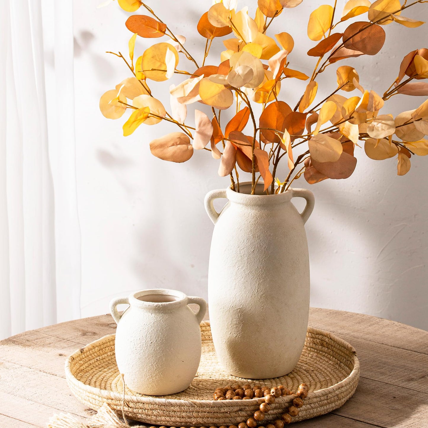 Dobbyby Ceramic Flower Vase 12 inch Farmhouse Rustic Vase Decorative Pottery Terracotta Tall Vases for Home Decor Table Mantle Fireplace Living Room Bathroom Wedding Centerpiece (Large-Terracota)