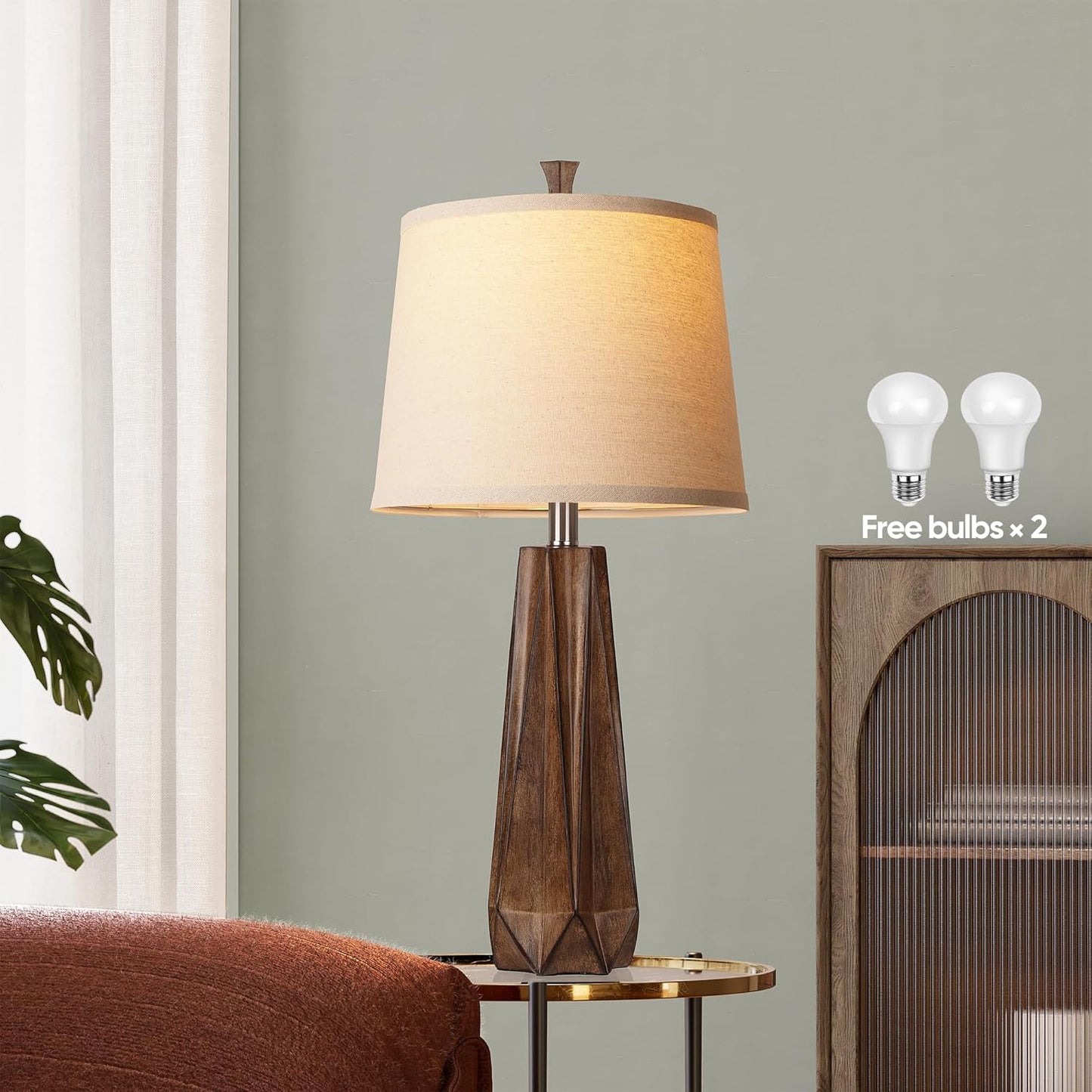 WIHTU 27" Wood Grain Resin Table Lamp Set of 2,Modern Beside Lamp for Decor