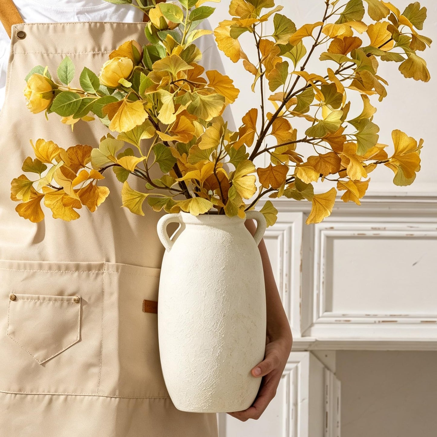 Dobbyby Ceramic Flower Vase 12 inch Farmhouse Rustic Vase Decorative Pottery Terracotta Tall Vases for Home Decor Table Mantle Fireplace Living Room Bathroom Wedding Centerpiece (Large-Terracota)