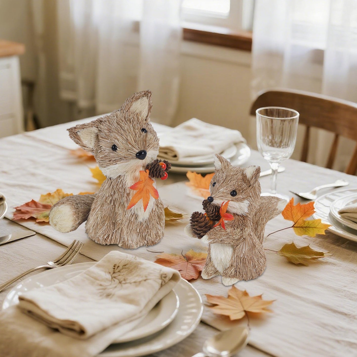 winemana Set of 2 Fall Decorations for Home Squirrels Table Decor