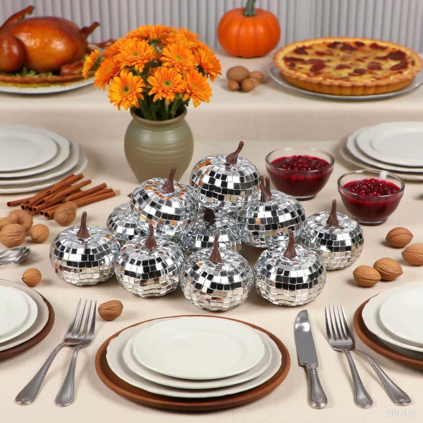 winemana 12 Pcs Pumpkin Fall Decorations, Golden Artificial Pumpkins