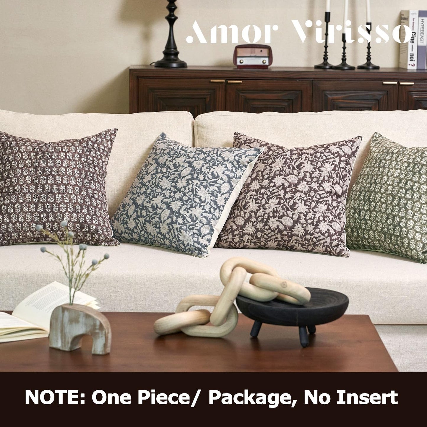 Amor Virisso Floral Throw Pillow Covers 18x18 Couch Pillows for Living Room Decorative Accent Pillow Covers Block Print Farmhouse Neutral Pillow Covers Sofa Pillows 1PC, Dusty Green