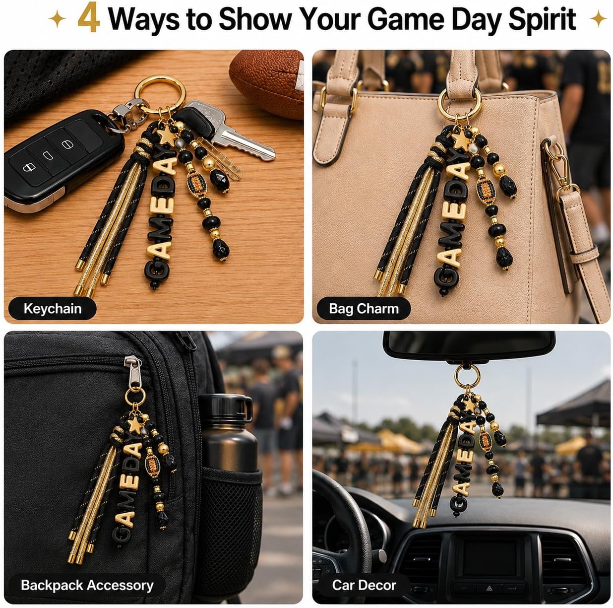 ANGLESJELL Football Bag Charms Paracord Game Day Keychains Purse Charms Football Cheer Mom Accessories Essentials Gifts