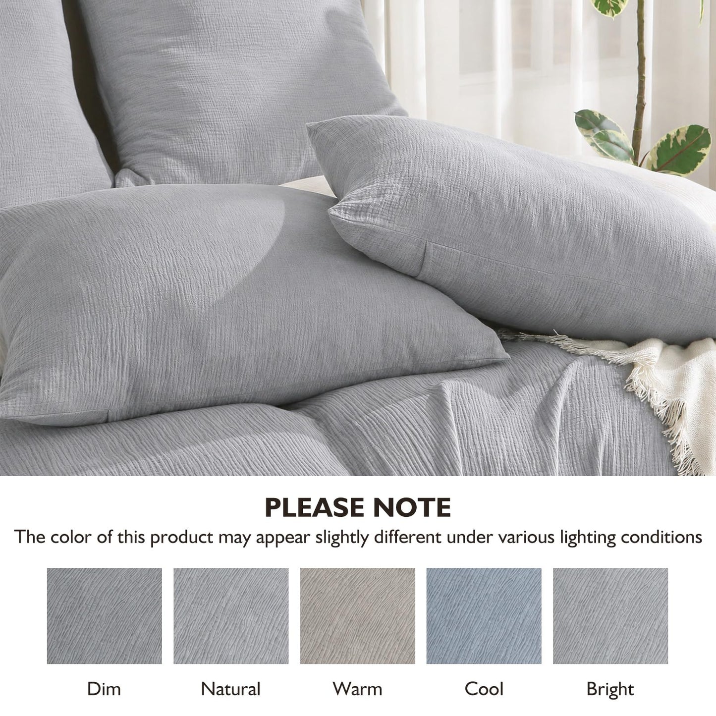 EMME Muslin Cotton Duvet Cover Set Linen Like Beige Queen