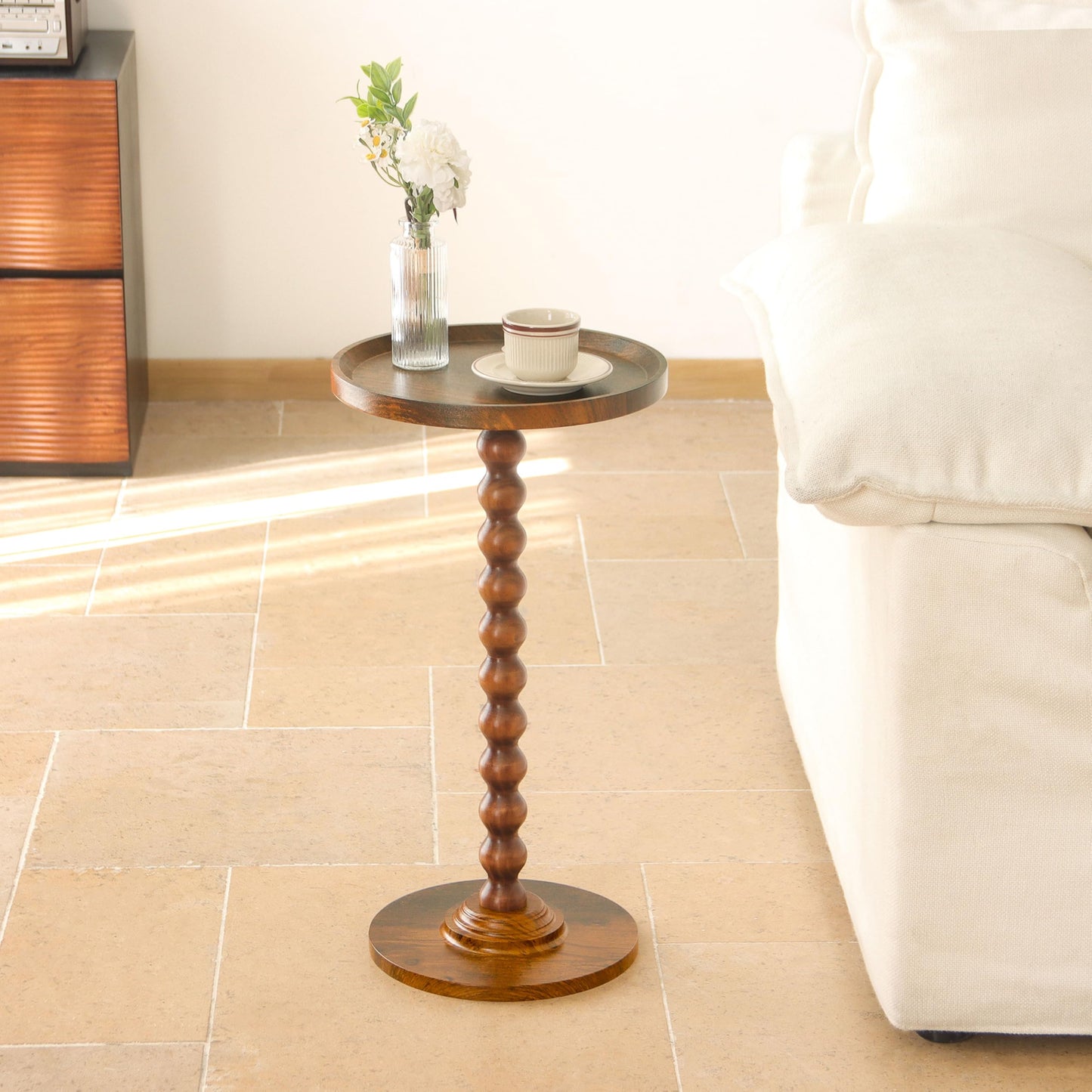 AWASEN Small Side Table, Round Drink Table for Small Spaces, Round Accent End Table Living Room, Nightstand for Bedroom, Corners, Office, Walnut Brown
