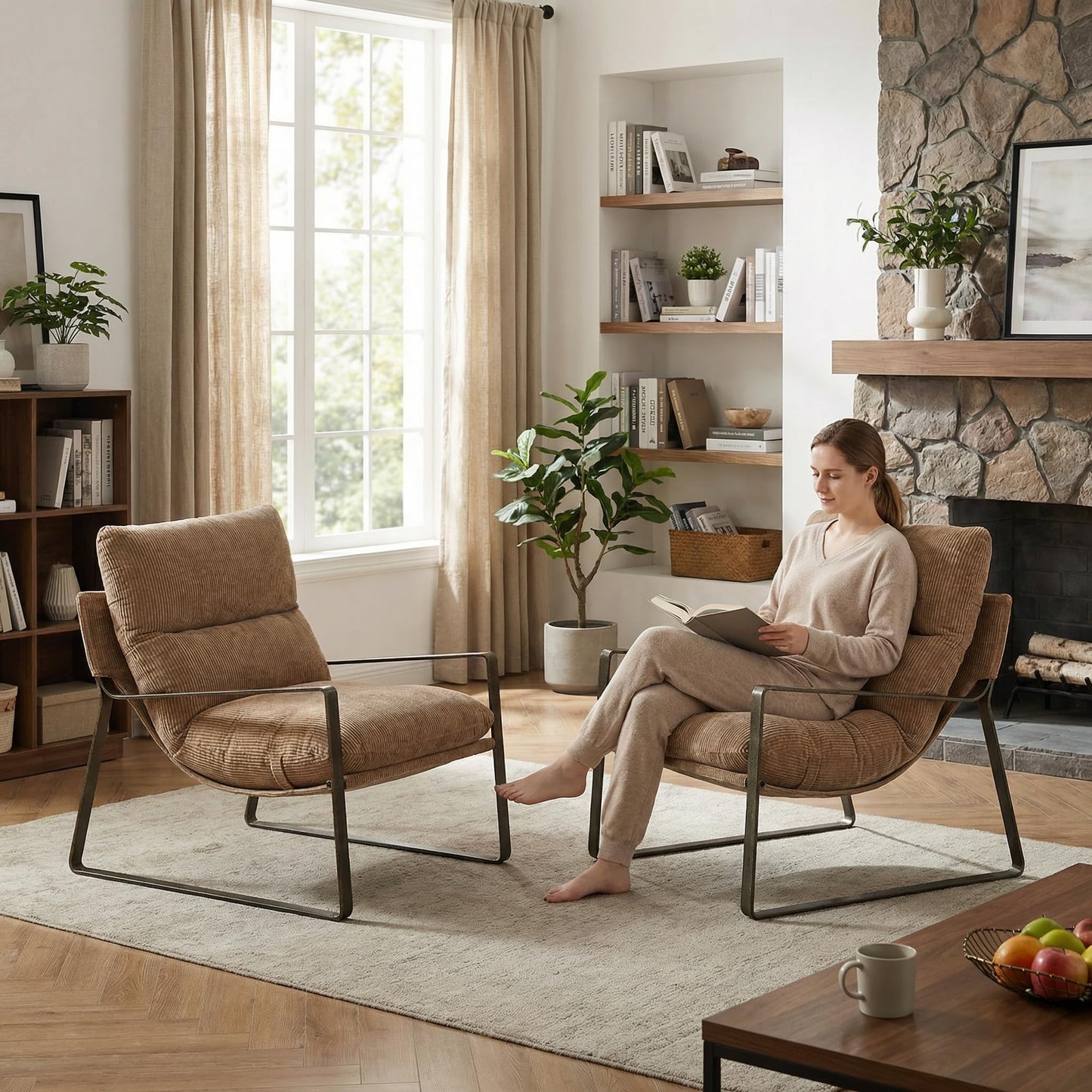 LukeAlon Modern PU Leather Accent Armchair, Brown