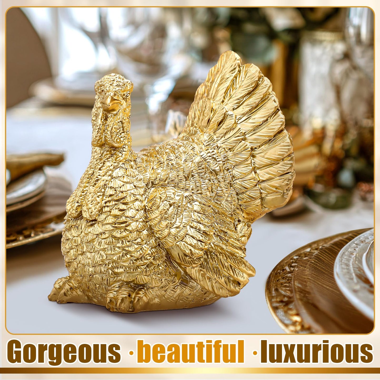 VioraWhite 3 Pack Fall Pumpkin Decor White Gold Resin Pumpkin Figurine