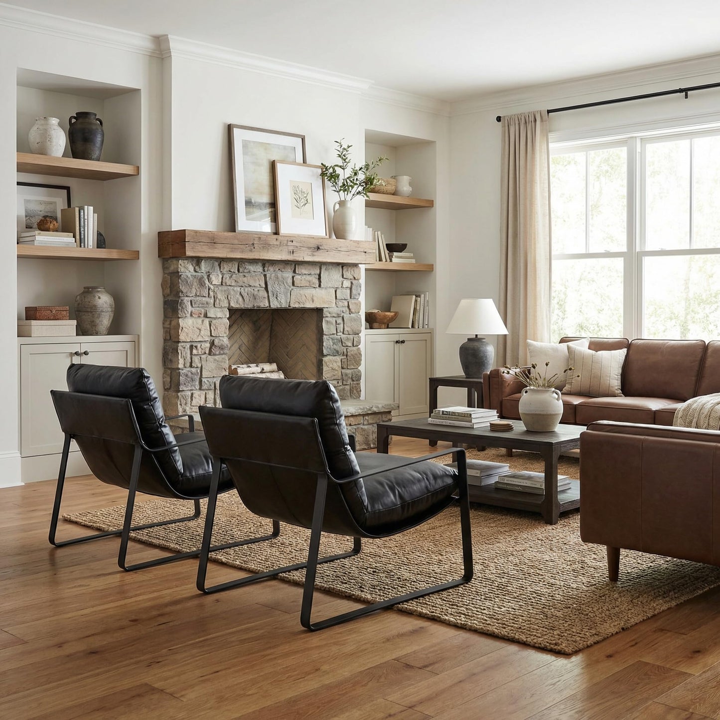 LukeAlon Modern PU Leather Accent Armchair, Brown