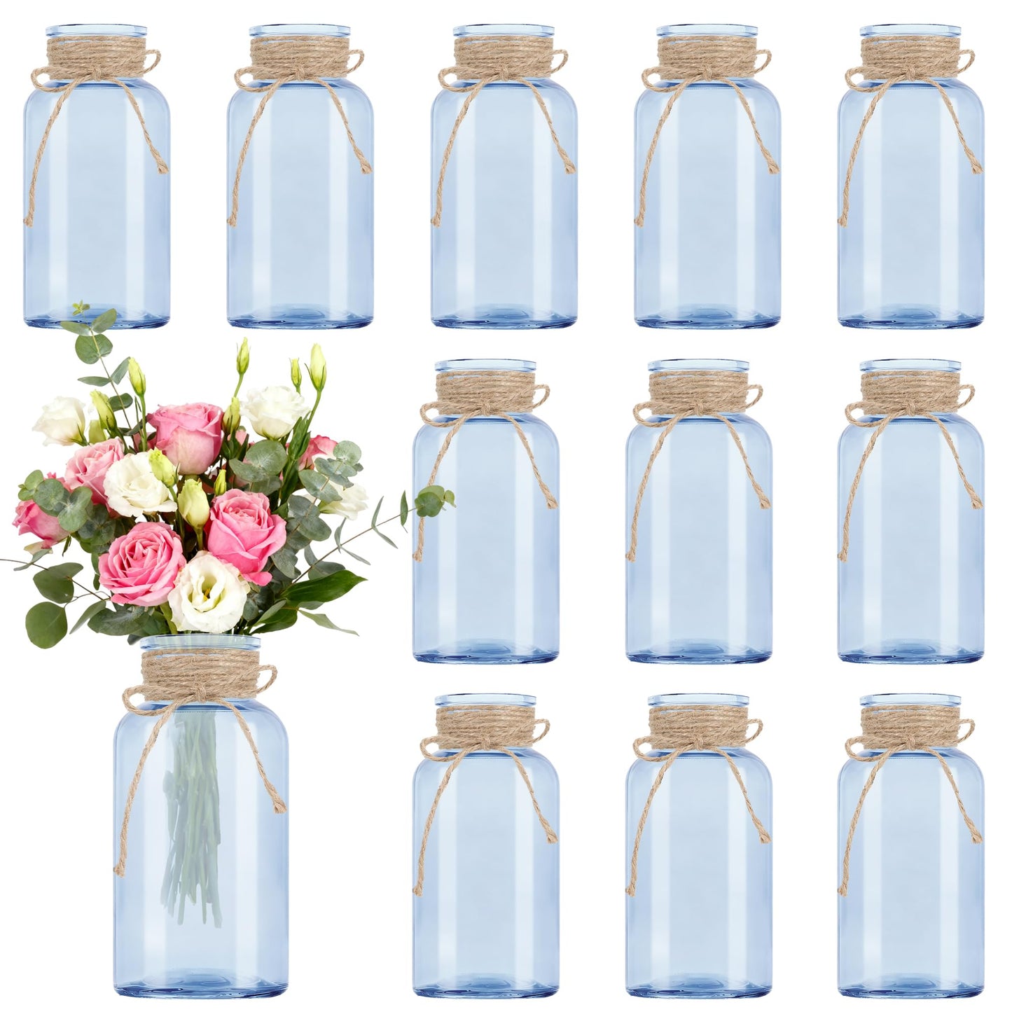 3 Pack Mason Jar Vases for Centerpieces, Amber Glass Flower Vase