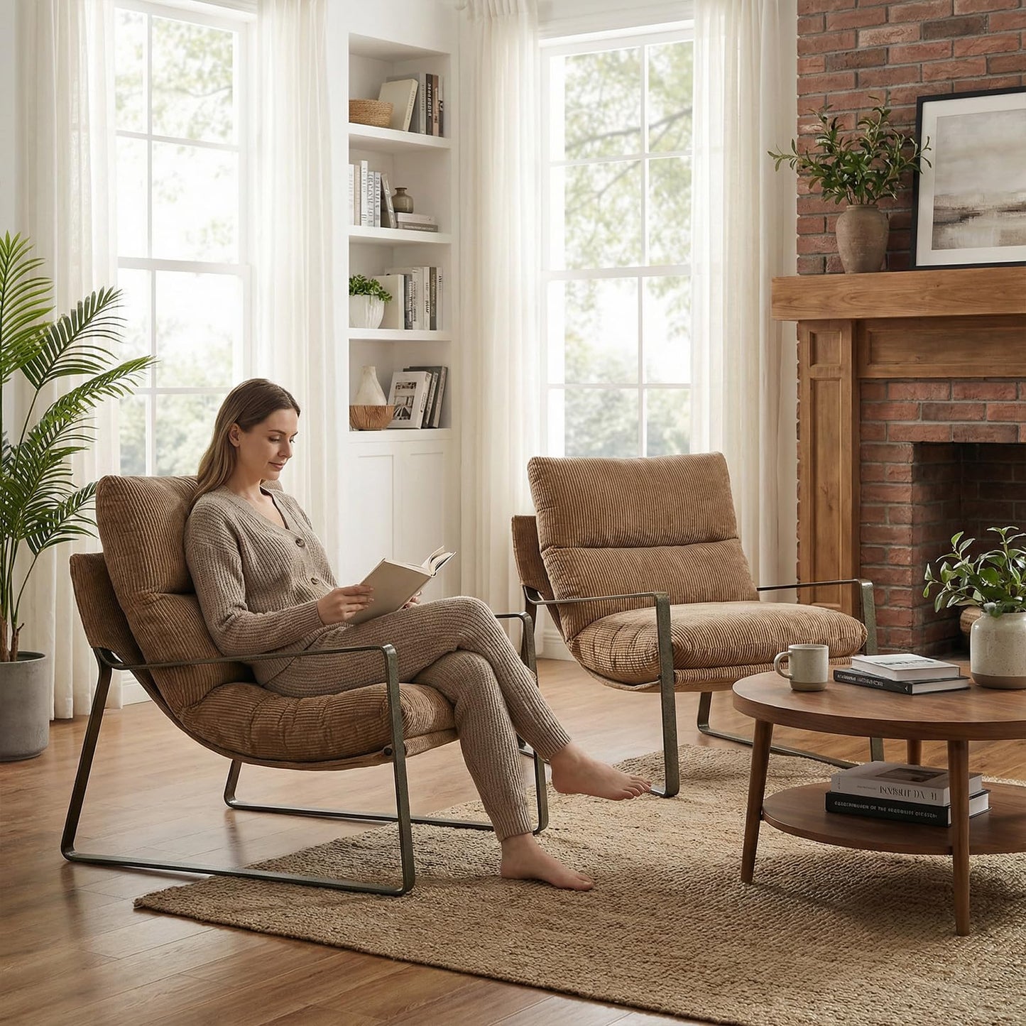 LukeAlon Modern PU Leather Accent Armchair, Brown