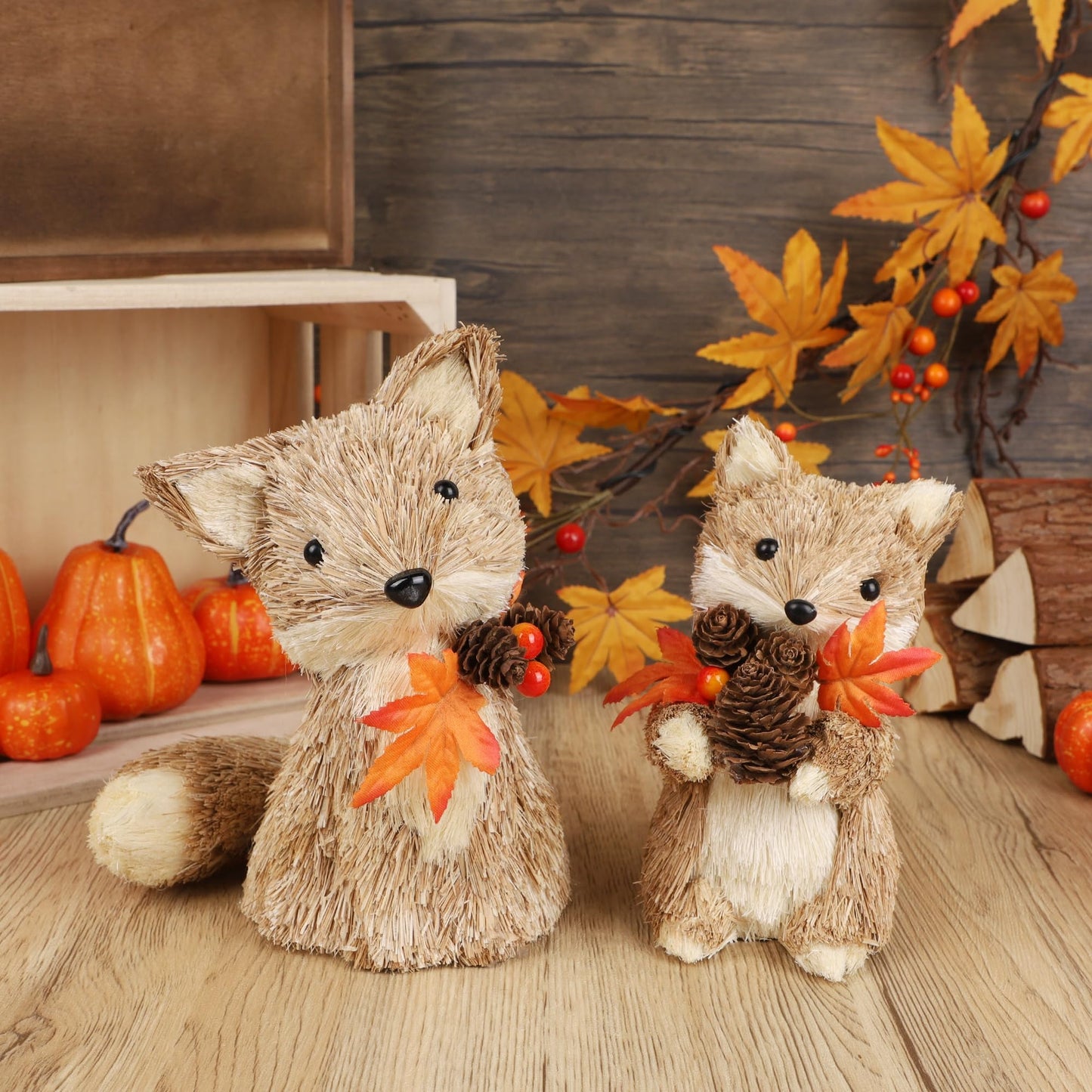 winemana Set of 2 Fall Decorations for Home Squirrels Table Decor