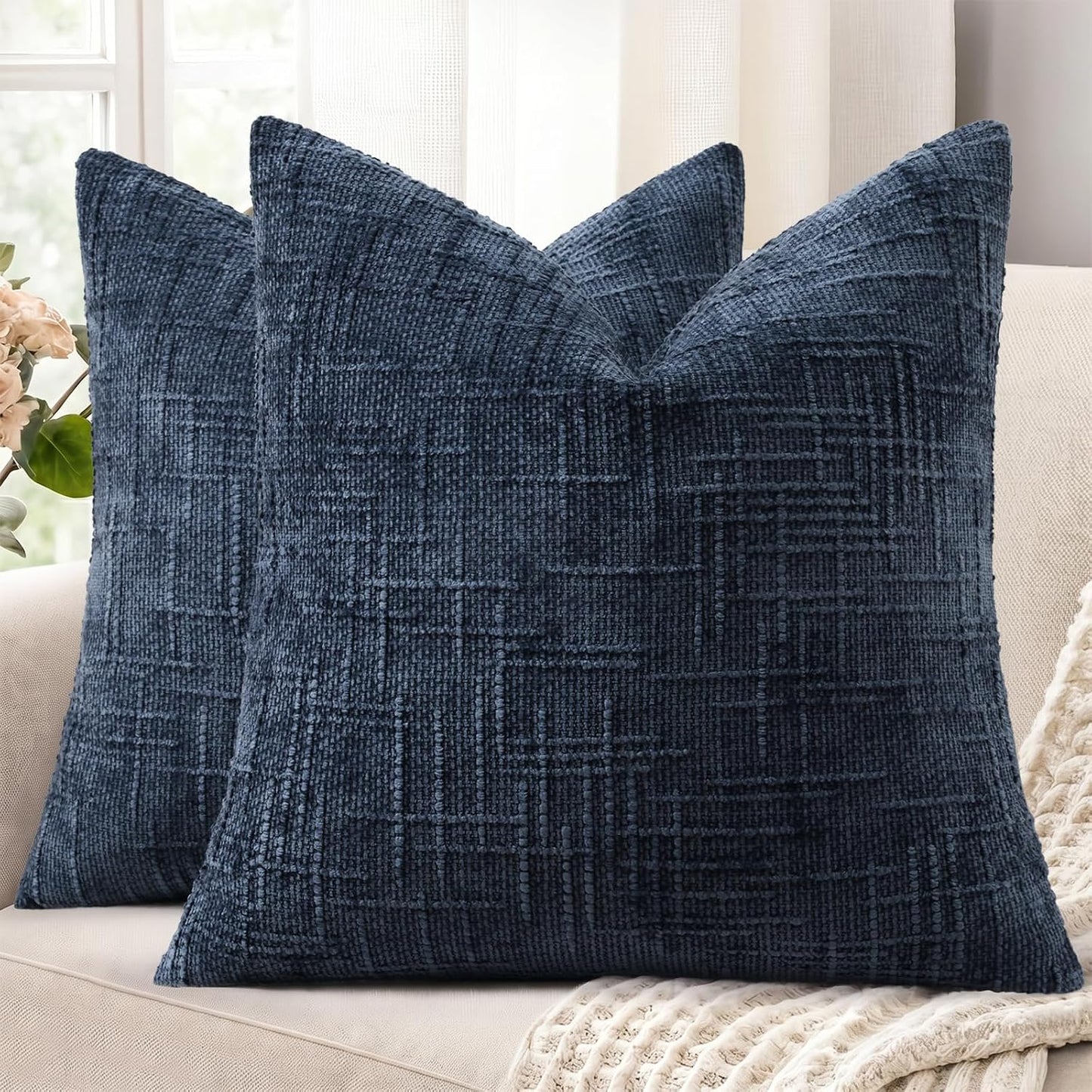 decorUhome Textured Chenille Throw Pillow Covers 18x18 Set of 2 Rust