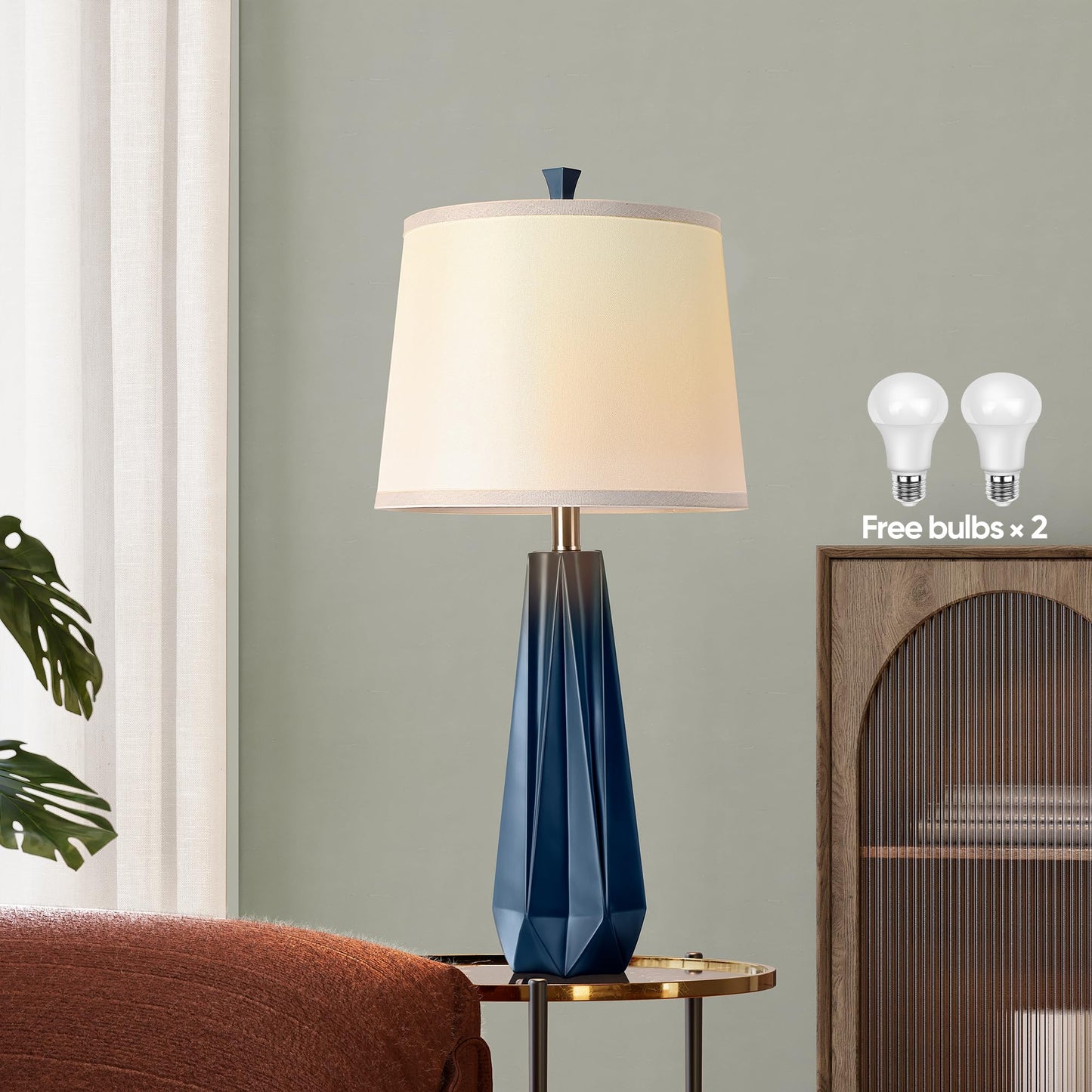 WIHTU 27" Wood Grain Resin Table Lamp Set of 2,Modern Beside Lamp for Decor