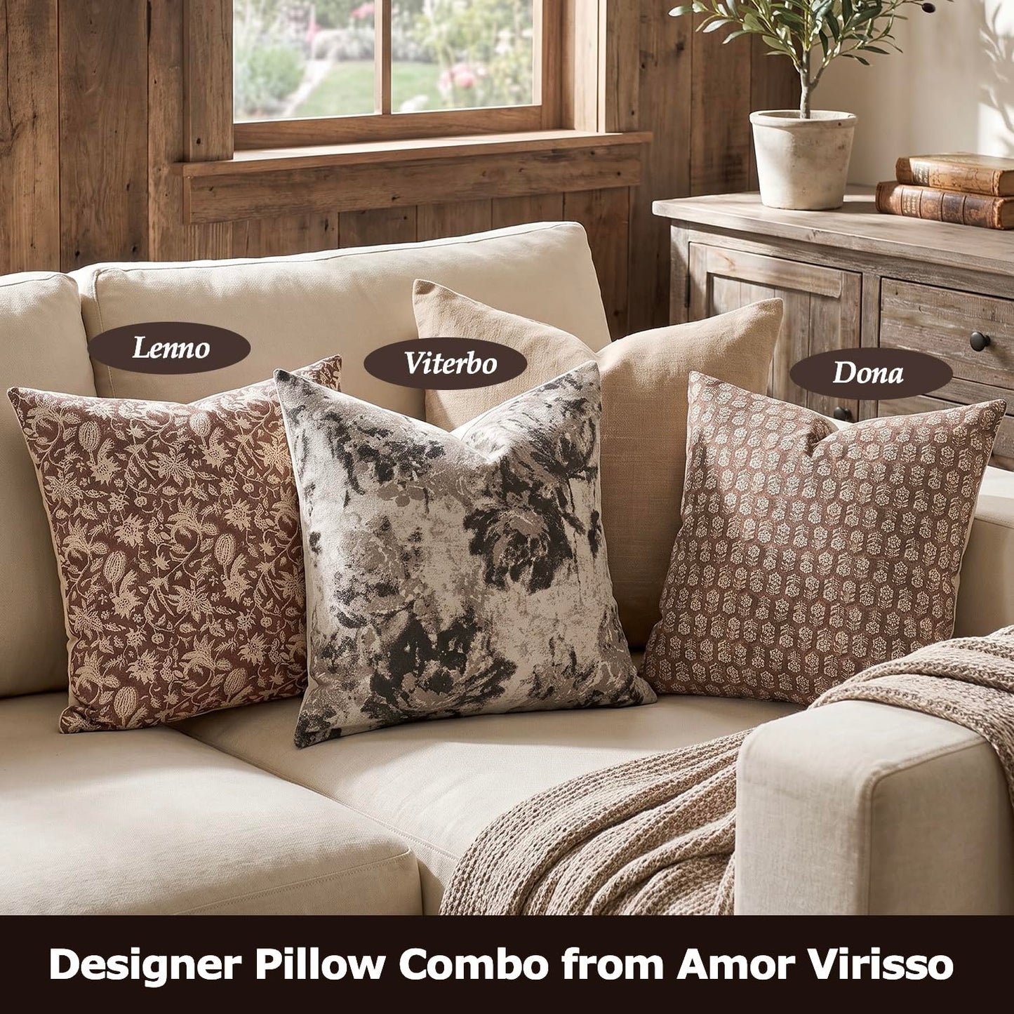 Amor Virisso Floral Throw Pillow Covers 18x18 Couch Pillows for Living Room Decorative Accent Pillow Covers Block Print Farmhouse Neutral Pillow Covers Sofa Pillows 1PC, Dusty Green