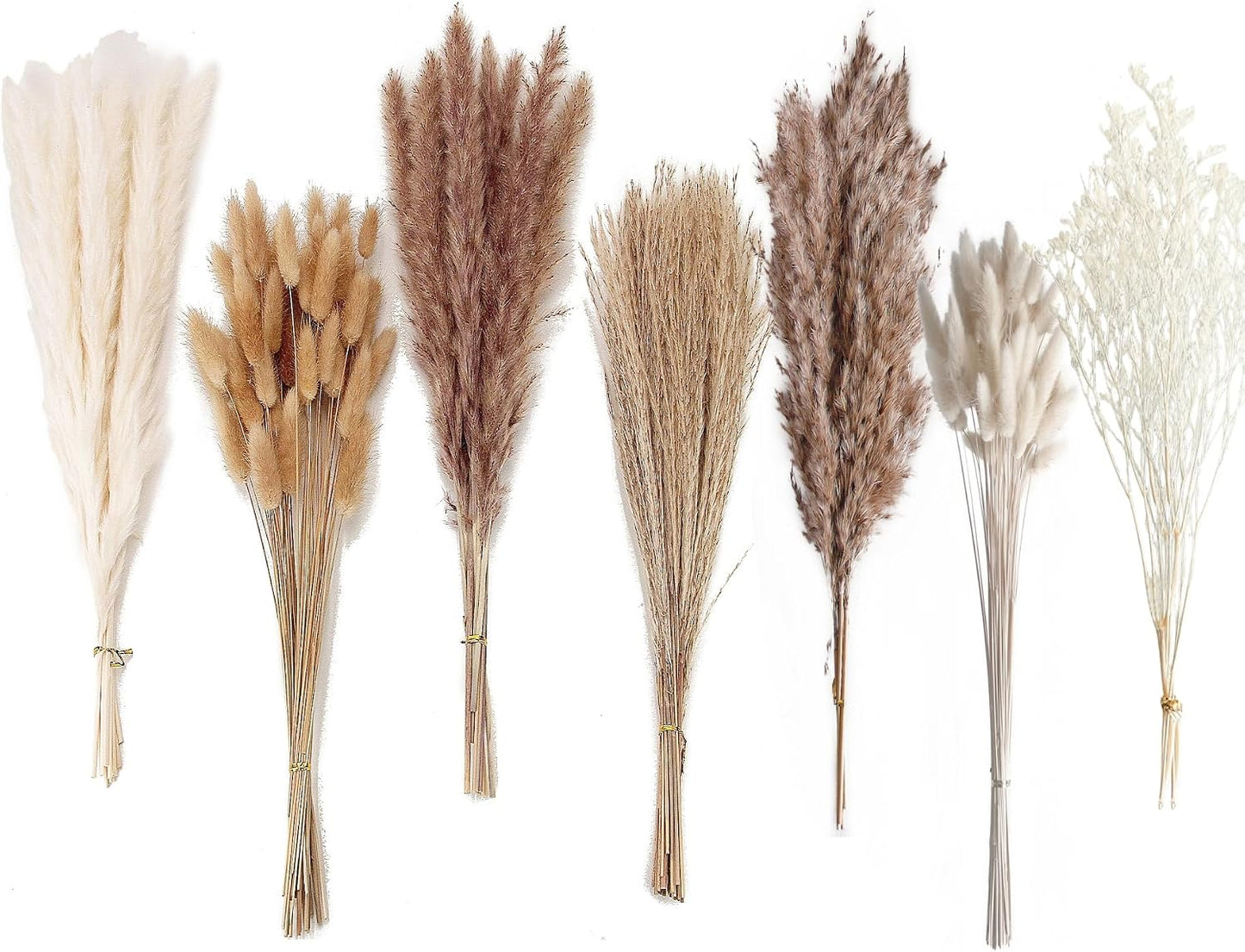 Dried Pampas Grass Decor, 100 Stems Pampas Grass Contains Bunny Tails Dried Flowers, Reed Grass Bouquet for Wedding Boho Flowers Home Table Decor, Rustic Farmhouse Party (17", White and Brown)