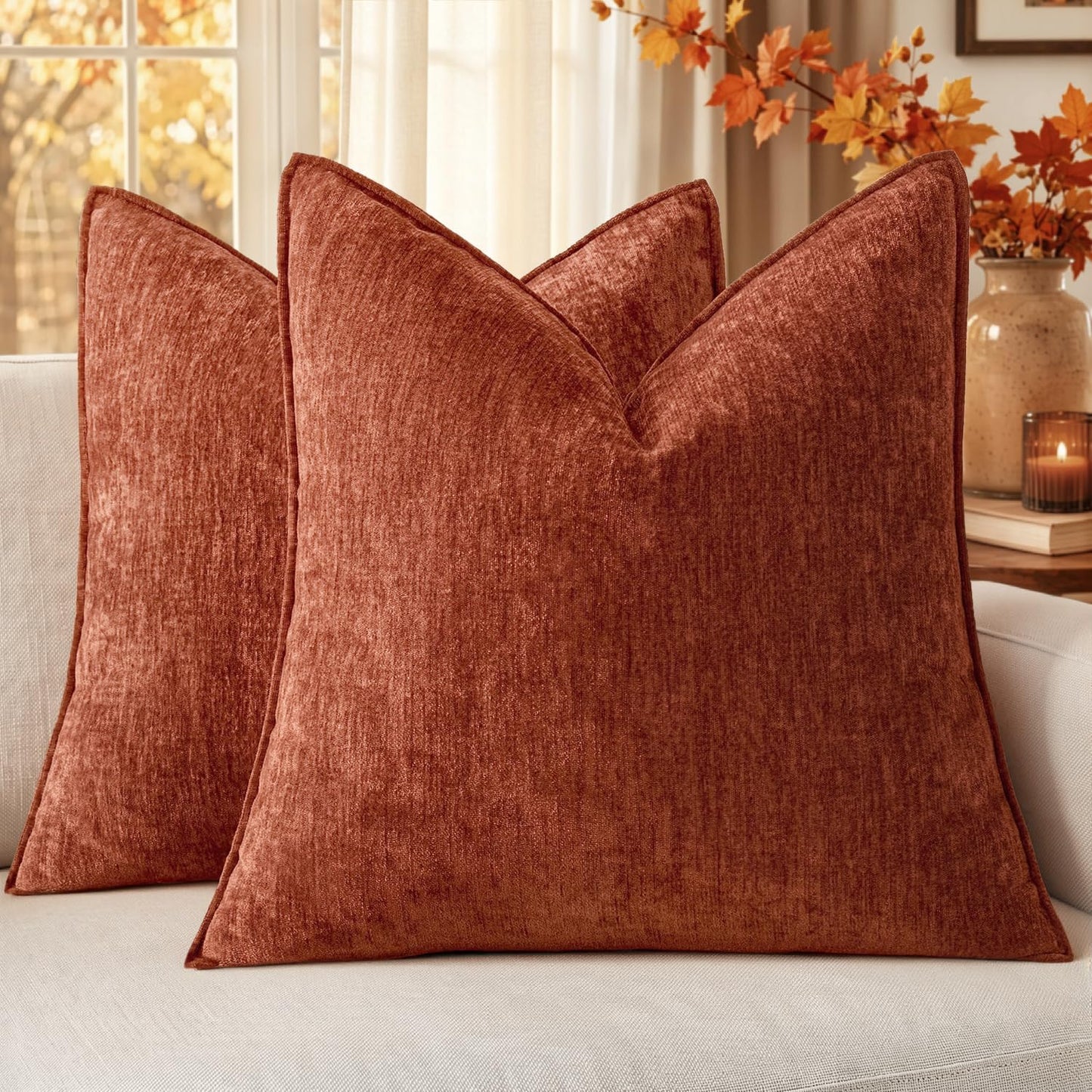 MIULEE Chenille Couch Pillow Covers Fall for Living Room 18x18 Dark Brown