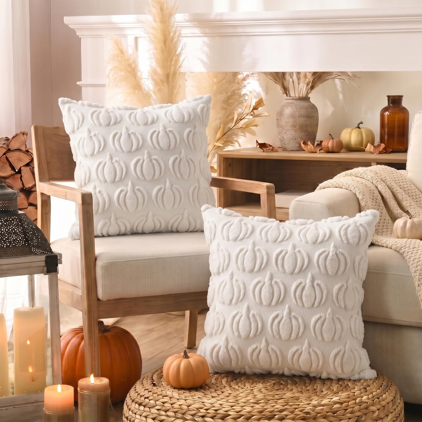 Fall Pumpkin Throw Pillow Covers 18x18 inch Set of 4 Rust