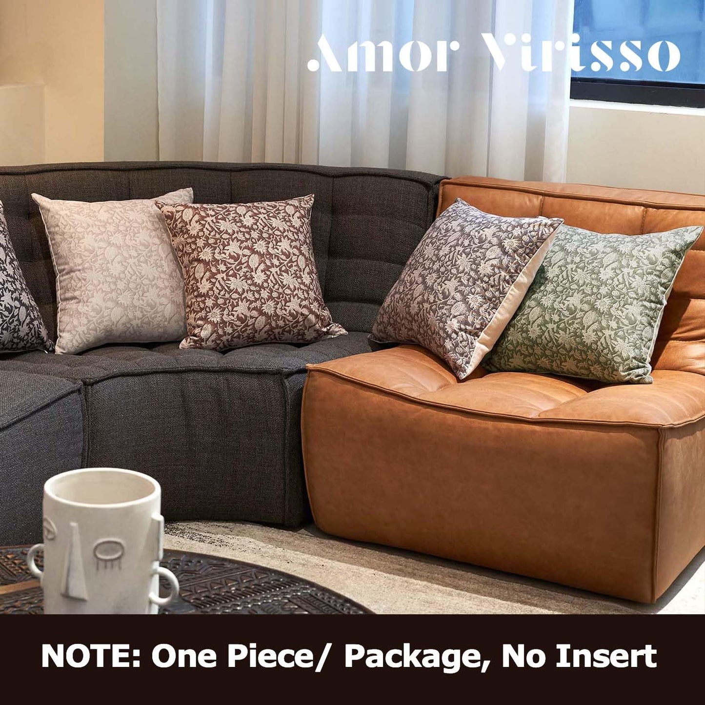 Amor Virisso Floral Throw Pillow Covers 18x18 Couch Pillows for Living Room Decorative Accent Pillow Covers Block Print Farmhouse Neutral Pillow Covers Sofa Pillows 1PC, Dusty Green