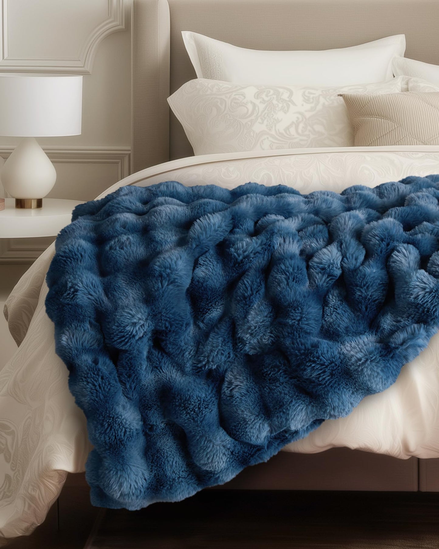 Ultra Soft Cozy Faux Fur Throw Blanket, Fuzzy Plush Thick Bubble Blanket, Oversize Luxury Fluffy Blanket for Couch, Sofa, Bedroom, and Living Room, 50x60 Inches, Light Brown
