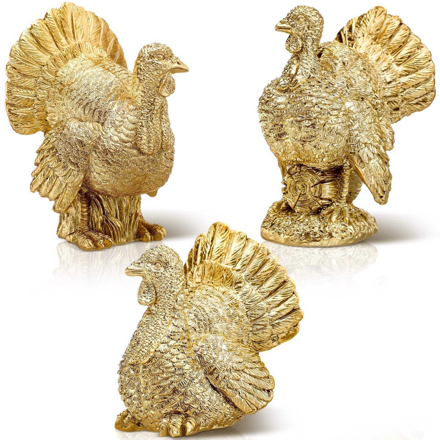 VioraWhite 3 Pack Fall Pumpkin Decor White Gold Resin Pumpkin Figurine