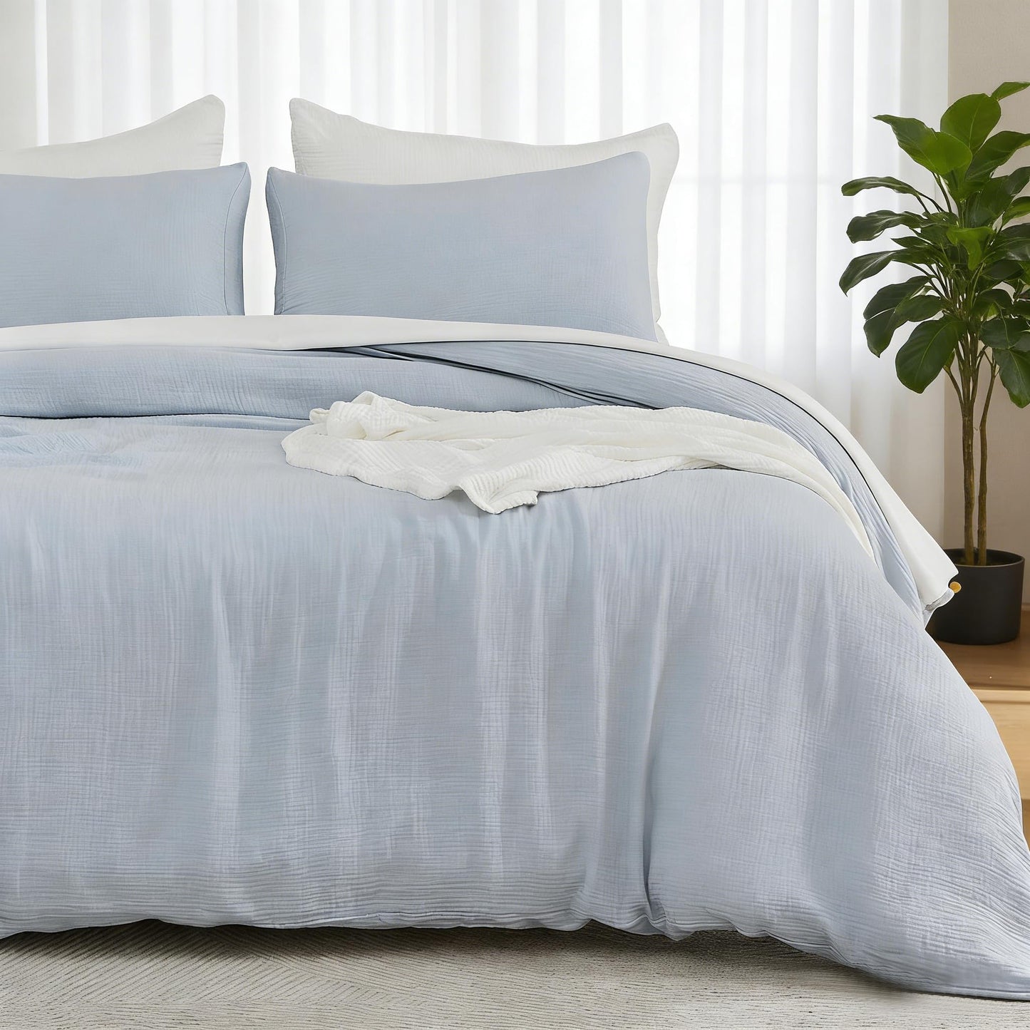 EMME Muslin Cotton Duvet Cover Set Linen Like Beige Queen