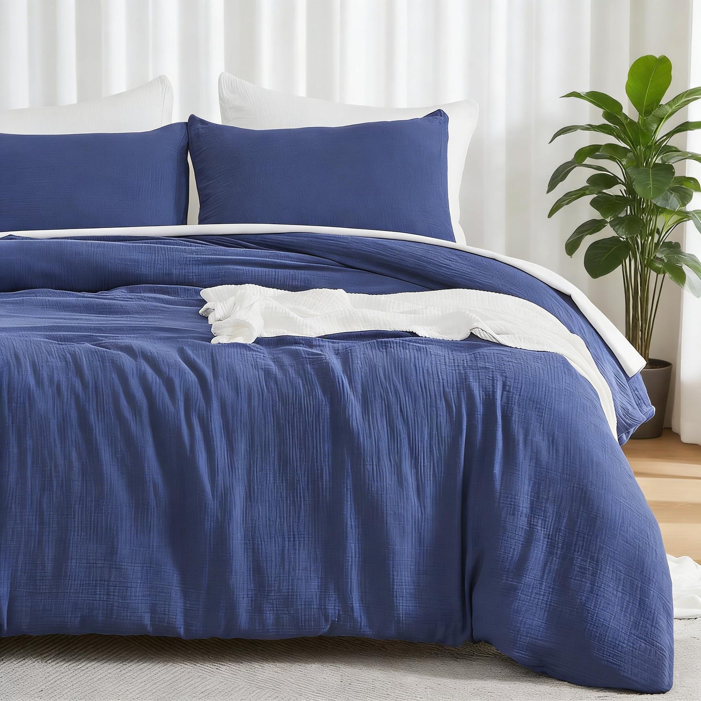EMME Muslin Cotton Duvet Cover Set Linen Like Beige Queen