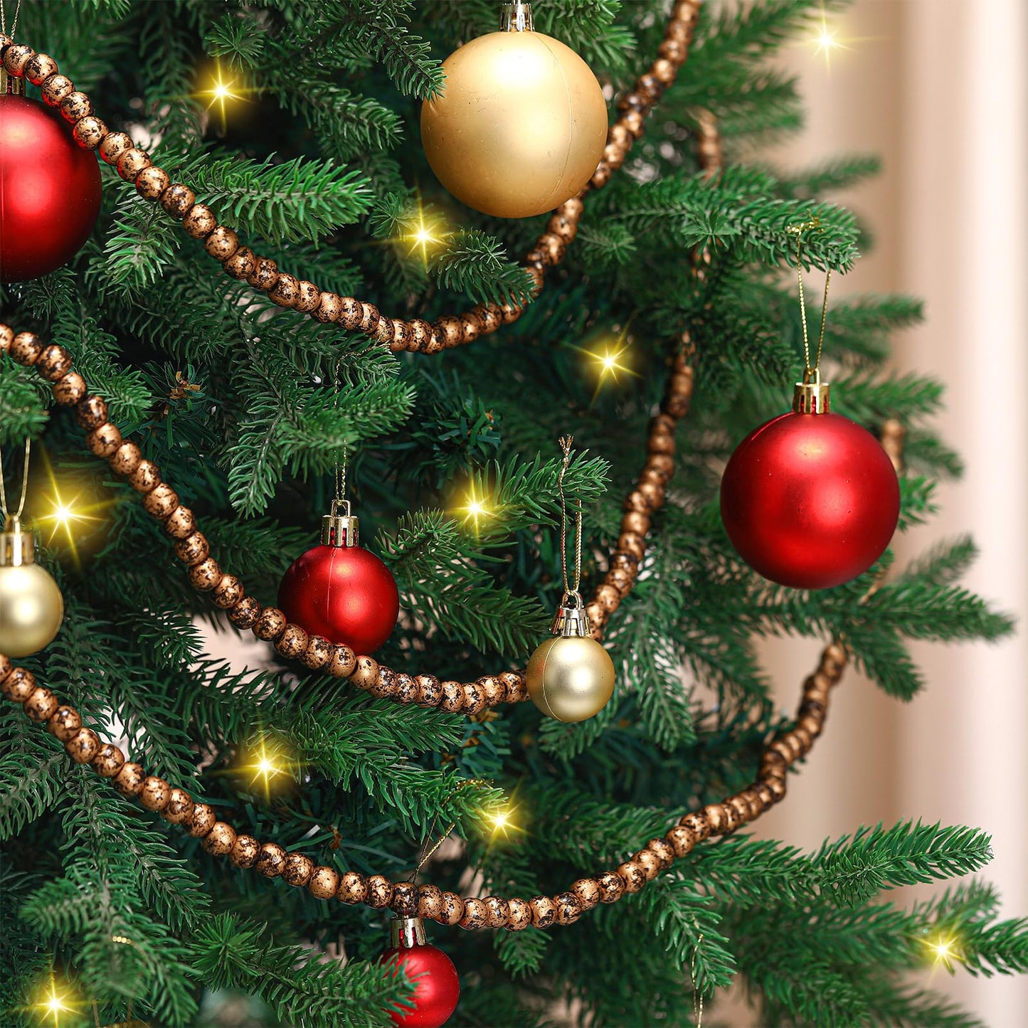WILLBOND 16 Feet Wood Bead Garland Christmas Tree, Wood Color