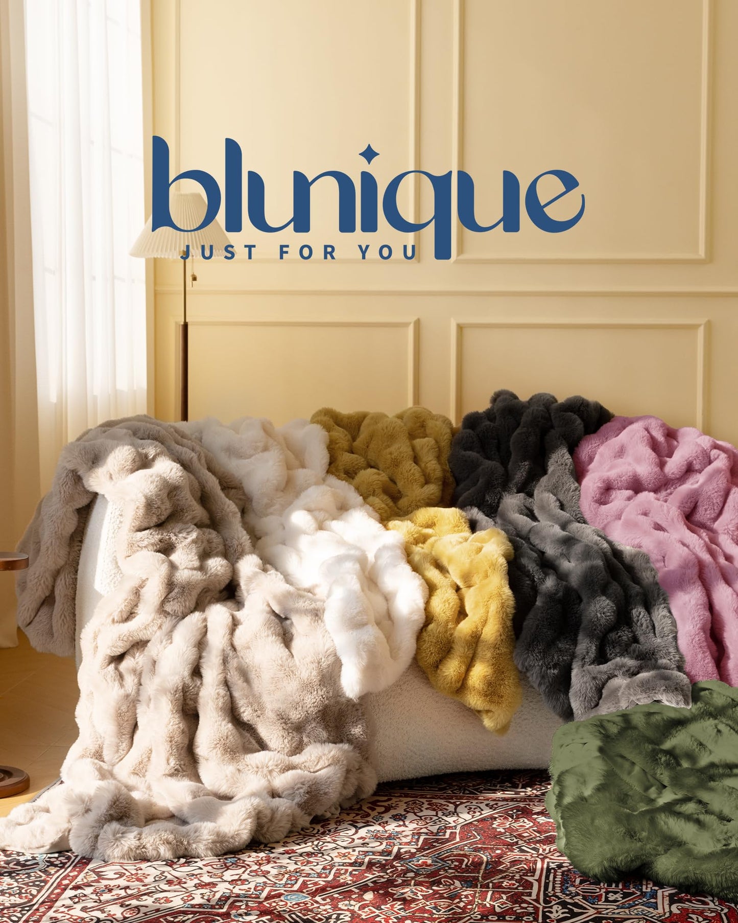 Ultra Soft Cozy Faux Fur Throw Blanket, Fuzzy Plush Thick Bubble Blanket, Oversize Luxury Fluffy Blanket for Couch, Sofa, Bedroom, and Living Room, 50x60 Inches, Light Brown